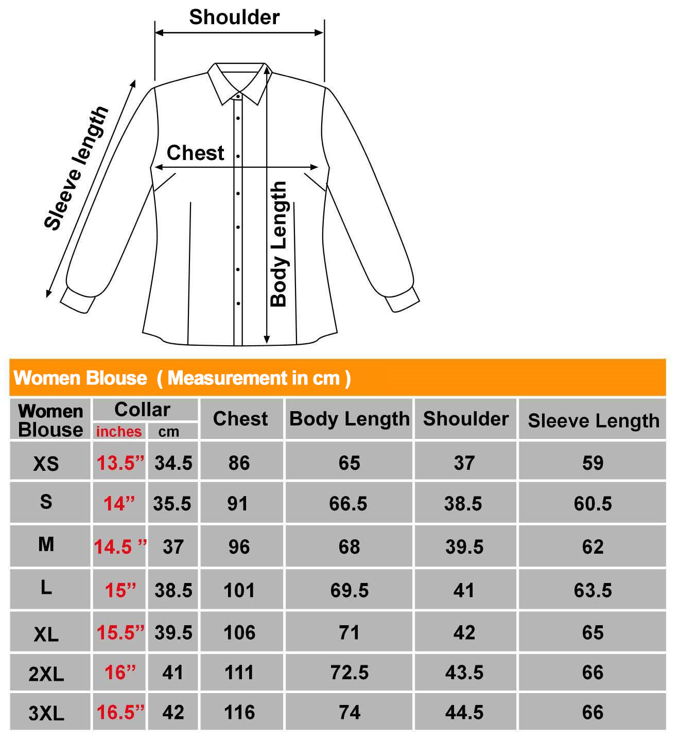 Blouse Size Chart