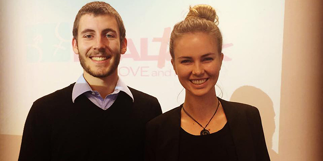 New Zealand Real Talk Presenters Thomas and Briegé at Aquinas College in April. 