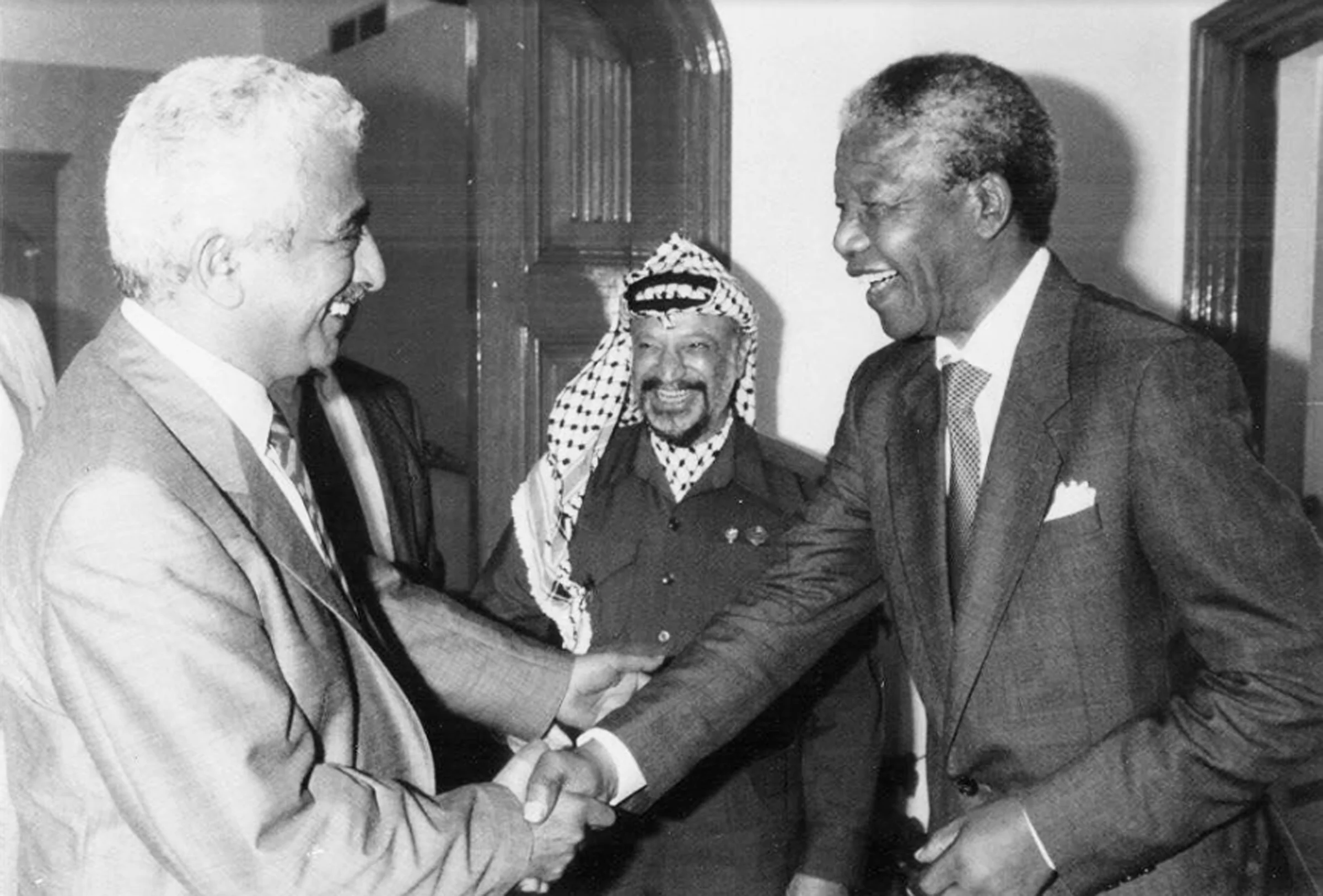 From left to right: My great-uncle Suileyman Najjab, Yasser Arafat, Nelson Mandela