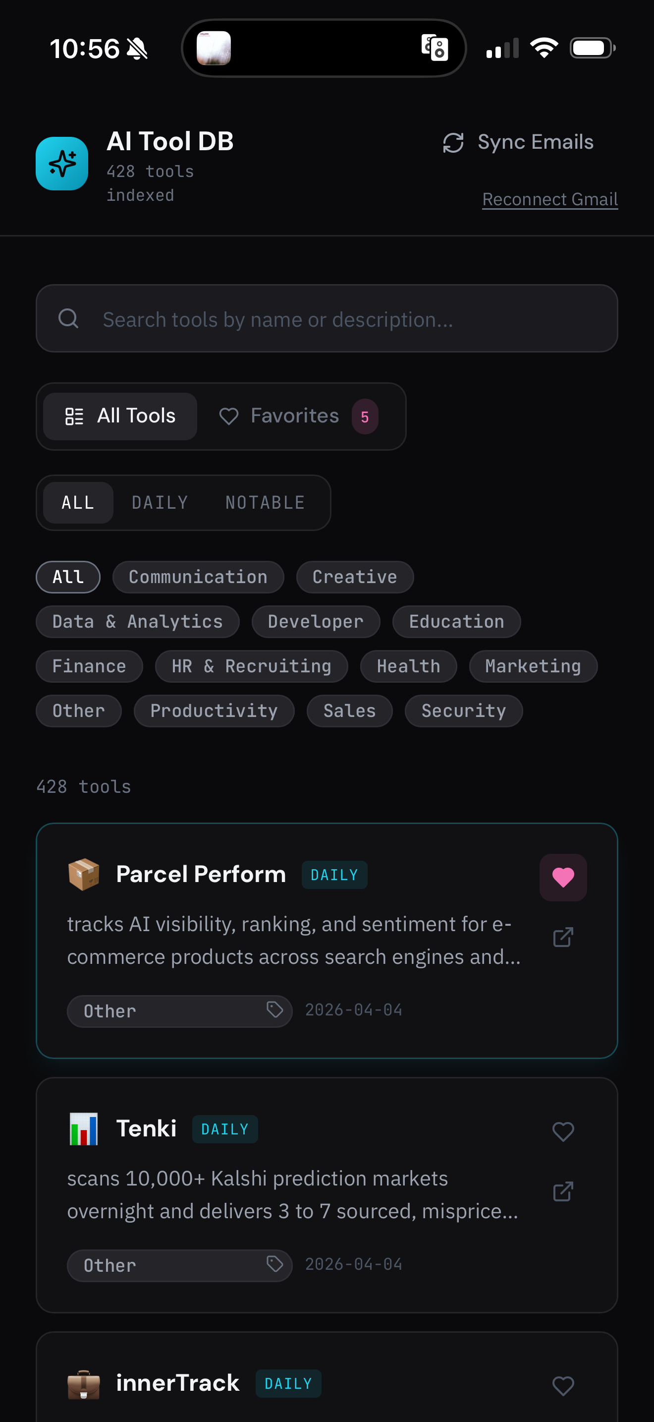 Simple list of filterable AI tools