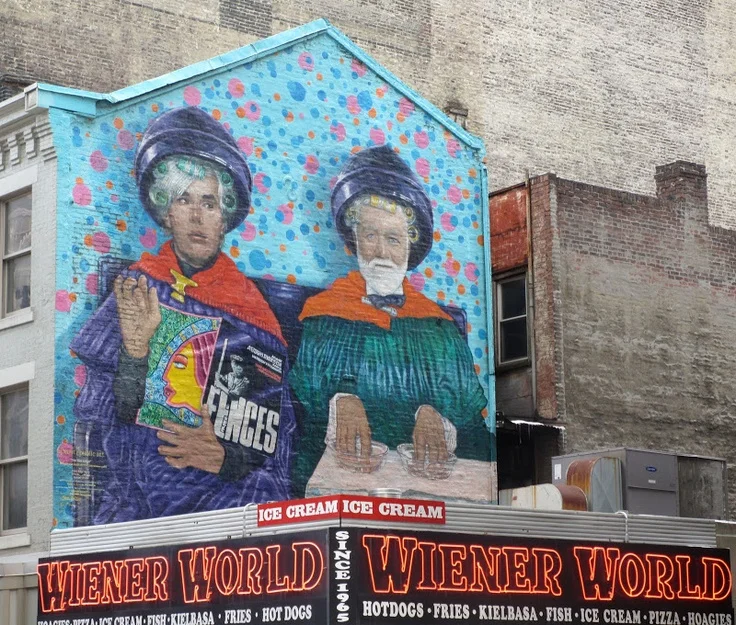 A mural depicting ‘The Two Andys’ — Warhol and Carnegie — was part of Pastor Jeff’s walking tour of Pittsburgh.