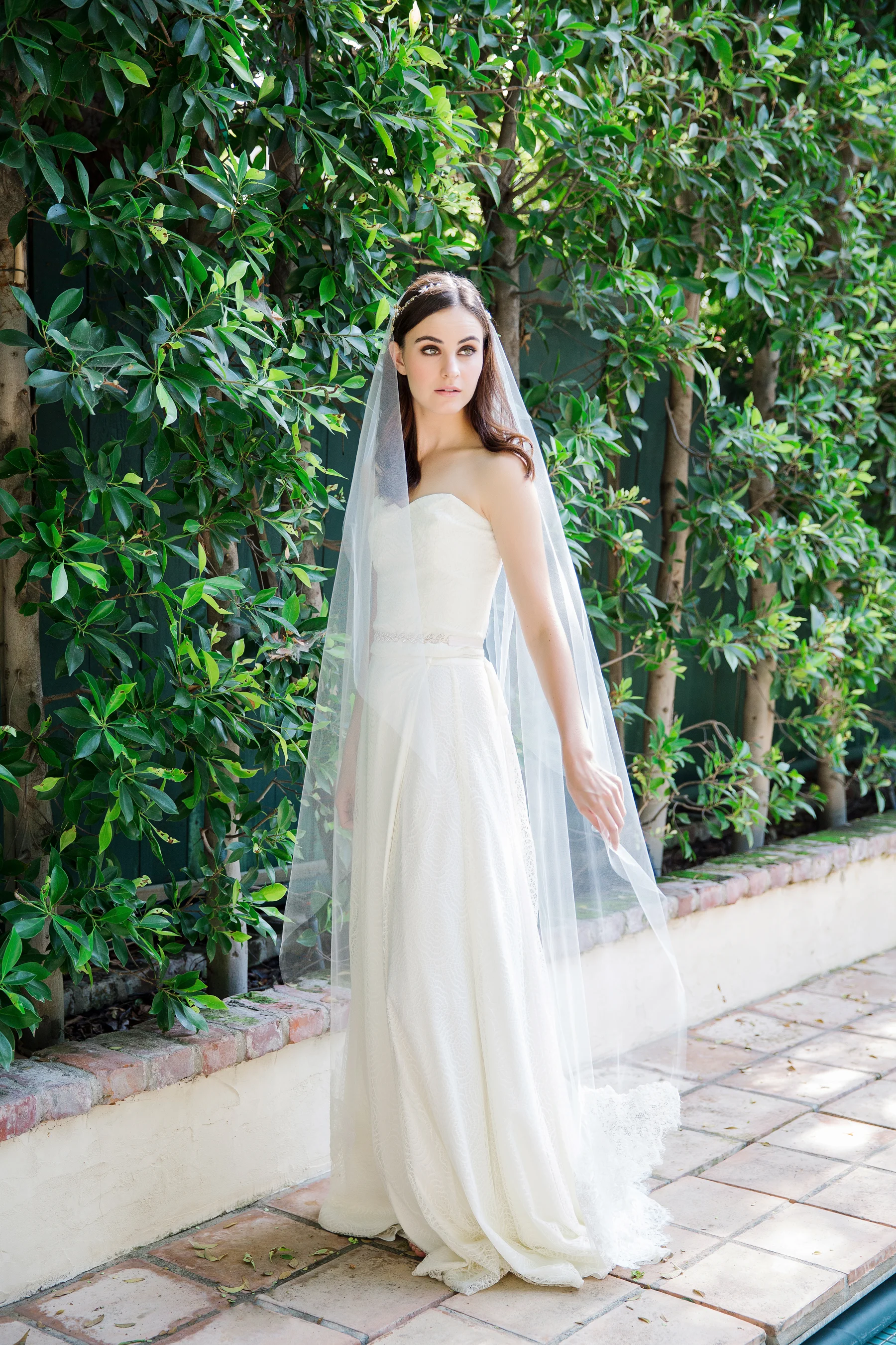 818 Chapel length veil and 717 Leaf vine sash