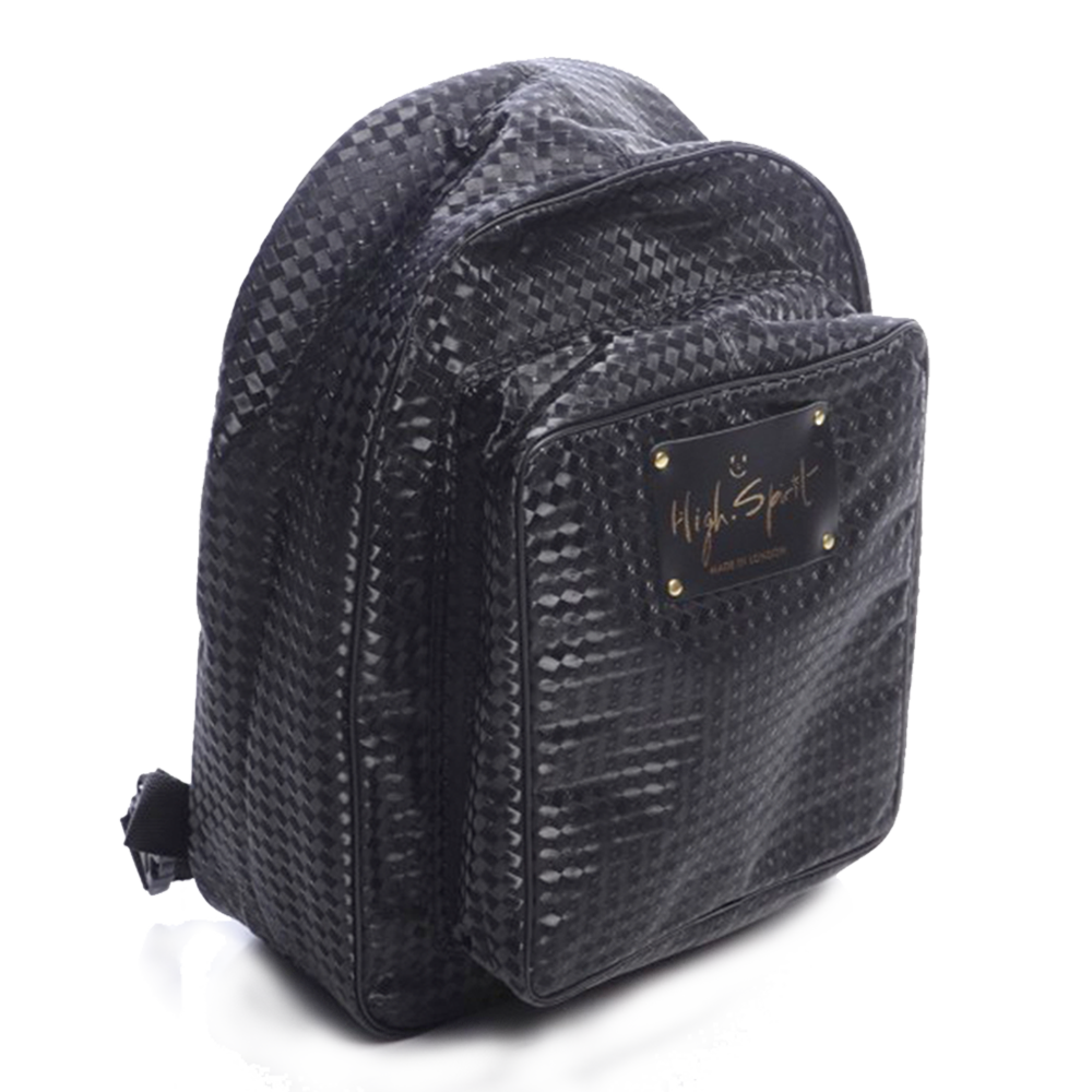 High Spirit Bags Black Woven PVC Backpack F.png