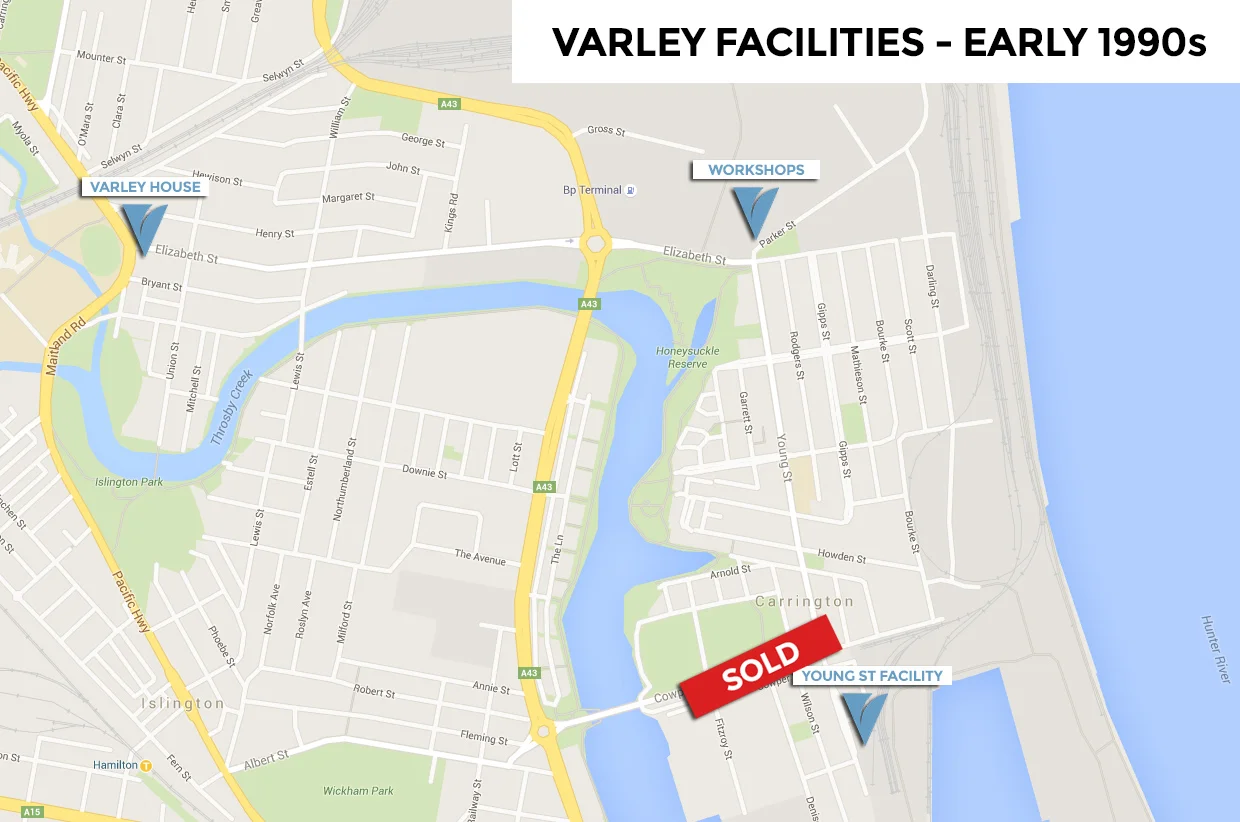 Pictured: a map of Varley’s facilities in 1990, including the recently-sold Young Street premises.