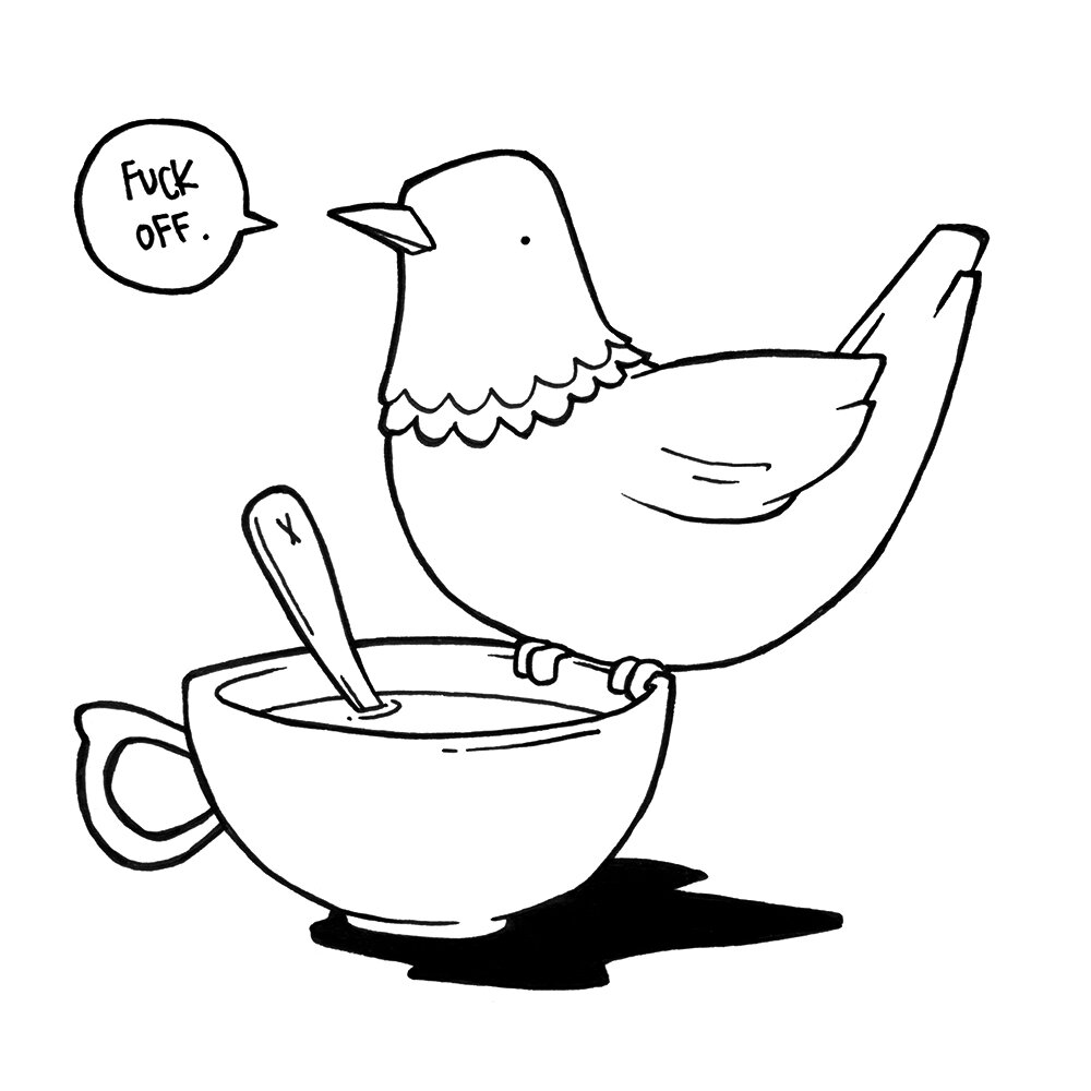  It’s a pigeon sat on a cup of tea saying fuck off…. 