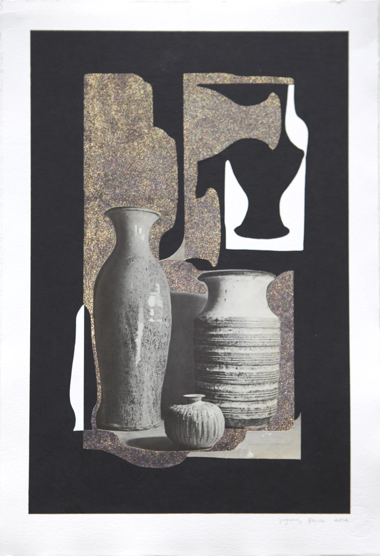 Composition #809 (2014), Collage and glitter, image 18 x12 in., sheet 20 3/4 x 14 1/4 in