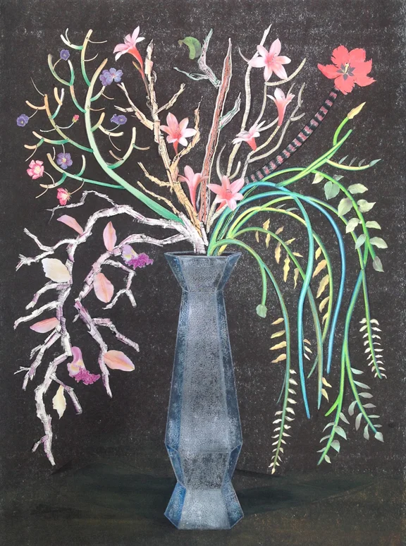 Arrangement V (2012), Monotype, collage and ink, 30 x 22 in.