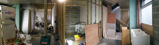 Here's a view of the downstairs space. In the middle will be the bathroom whilst the kitchen will be to the right.