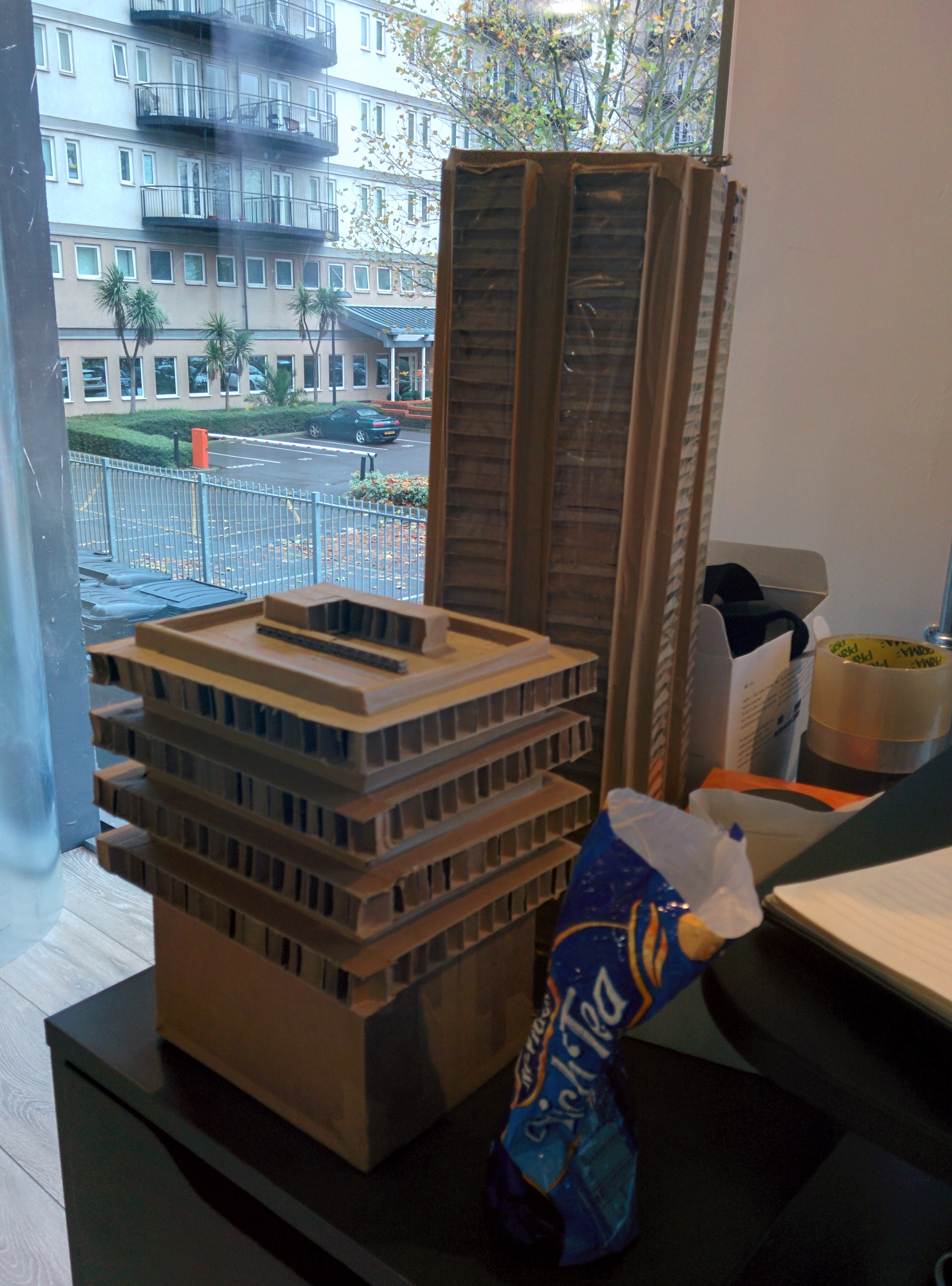 Dave made some tiny buildings out of cardboard...