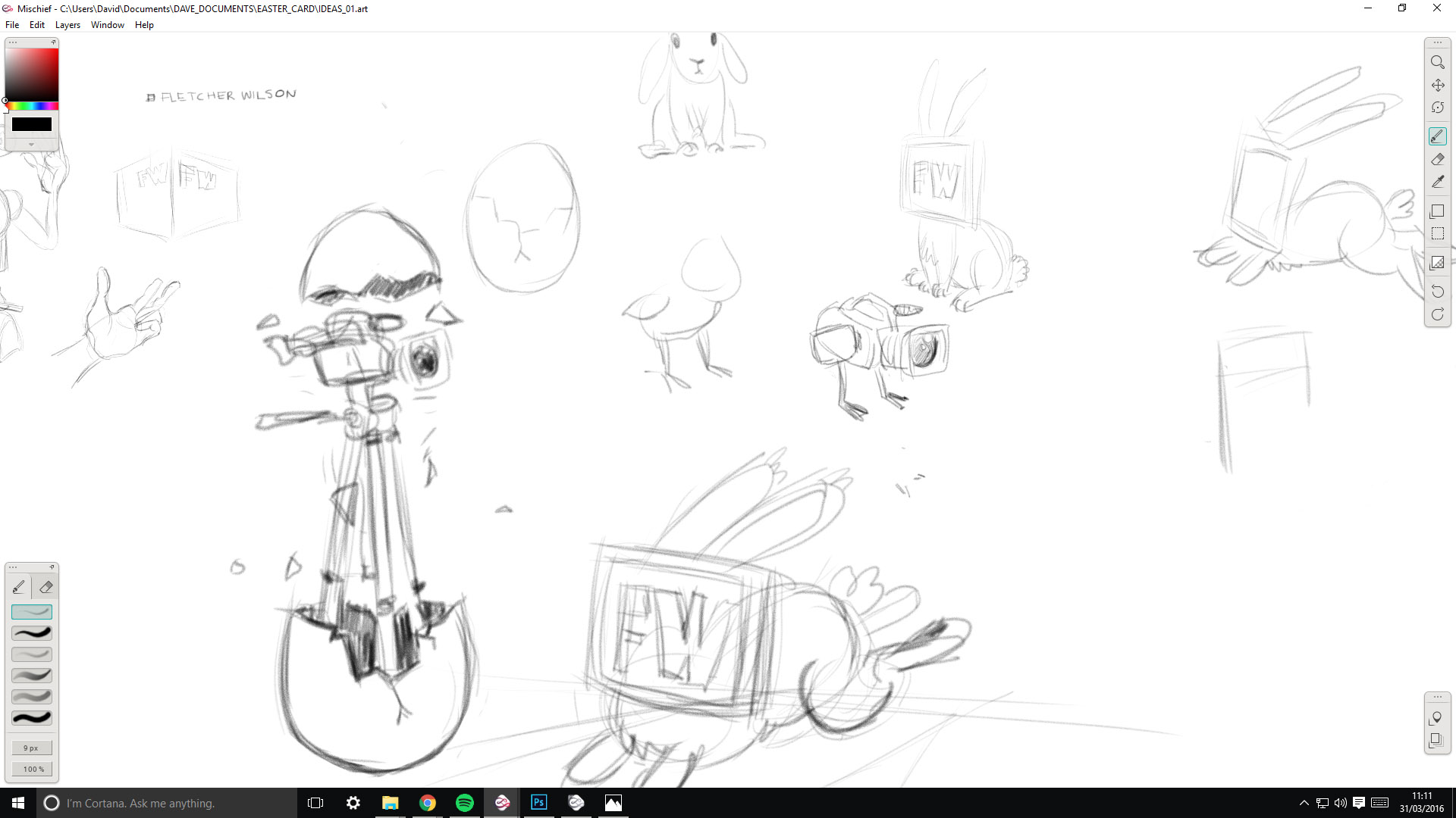 Some visual development for the recent FW Easter Card (See the finished film below)
