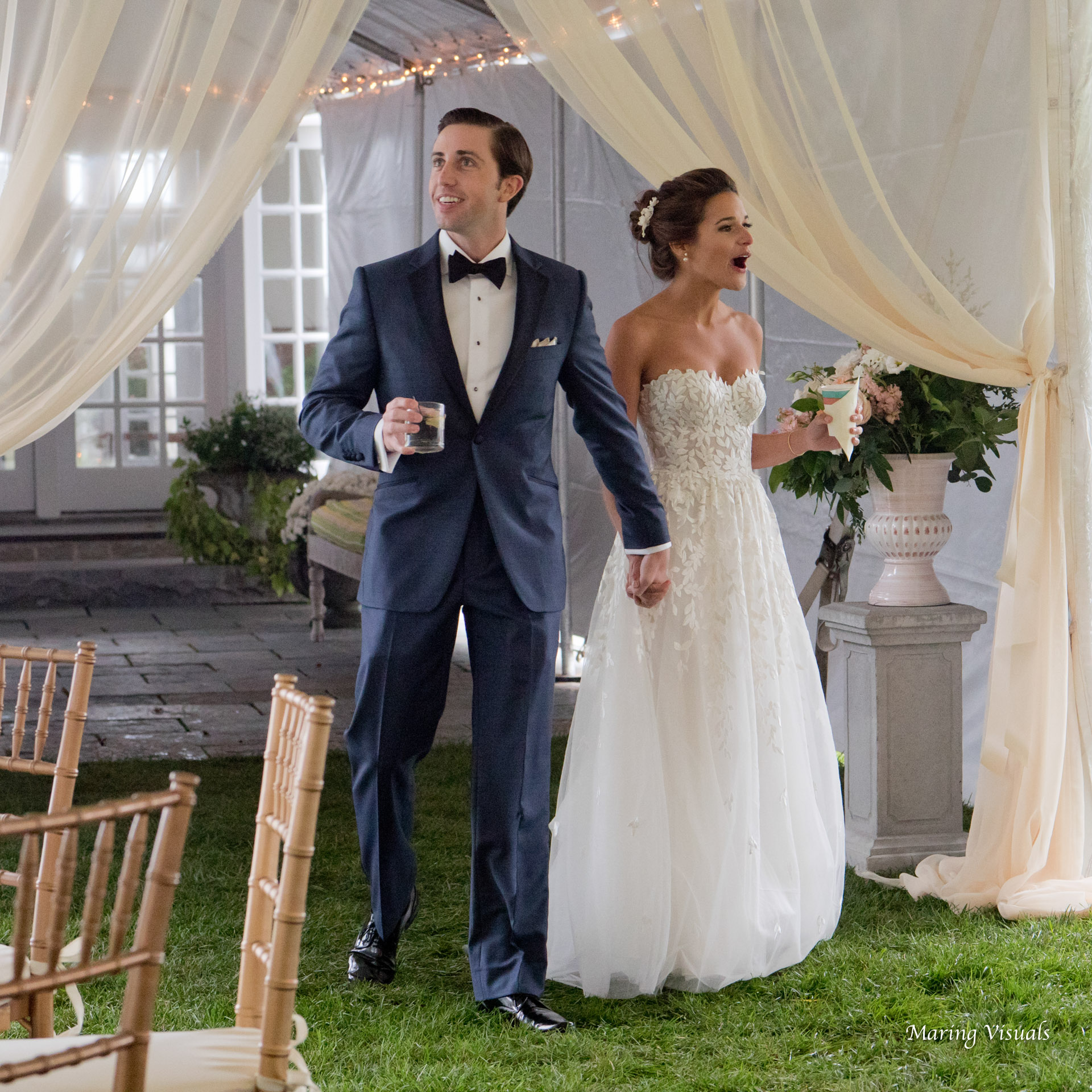 Susie and Colin see their reception decor for the first time