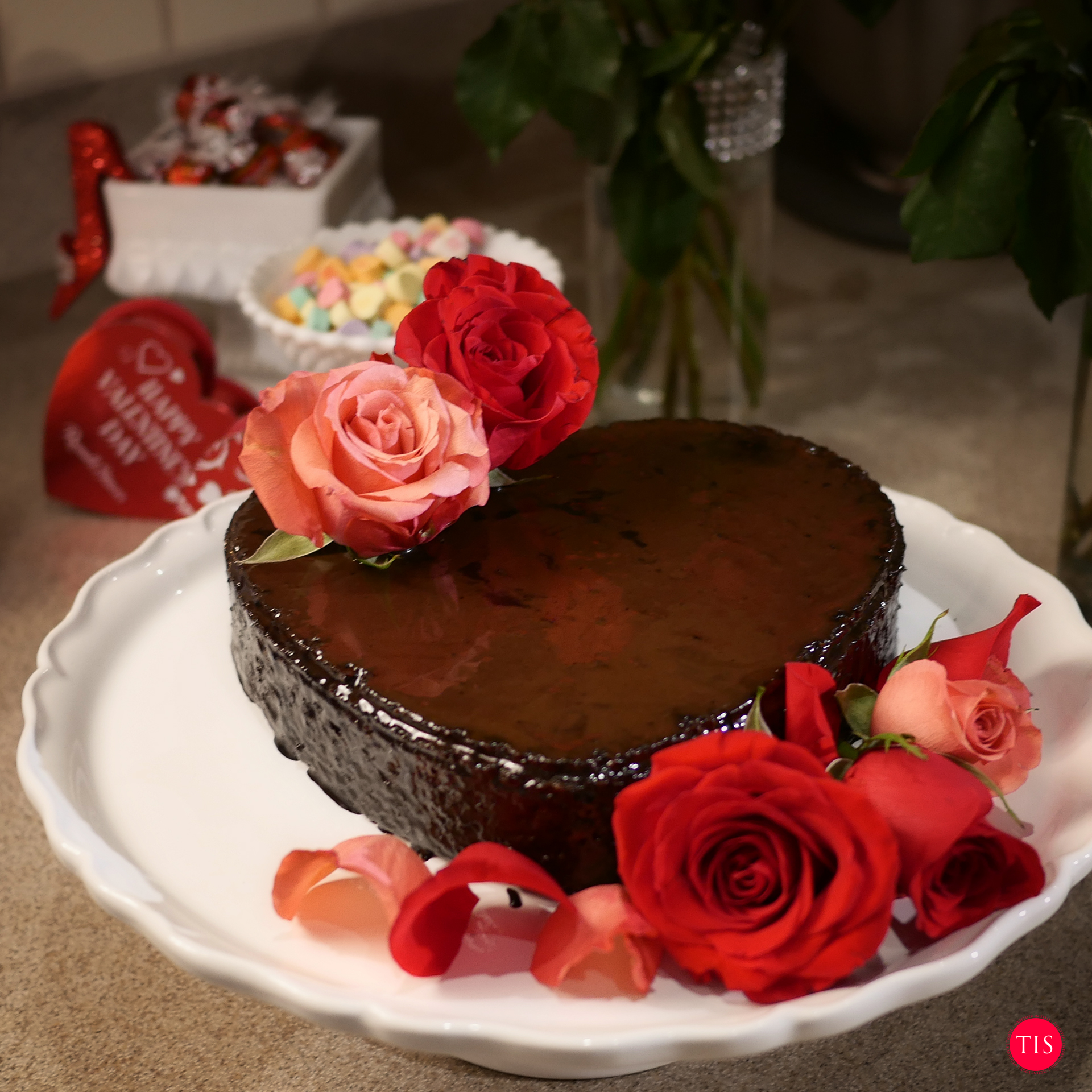 Jennifer Maring's Chocolate glazed cherry Nut cake for valentines day