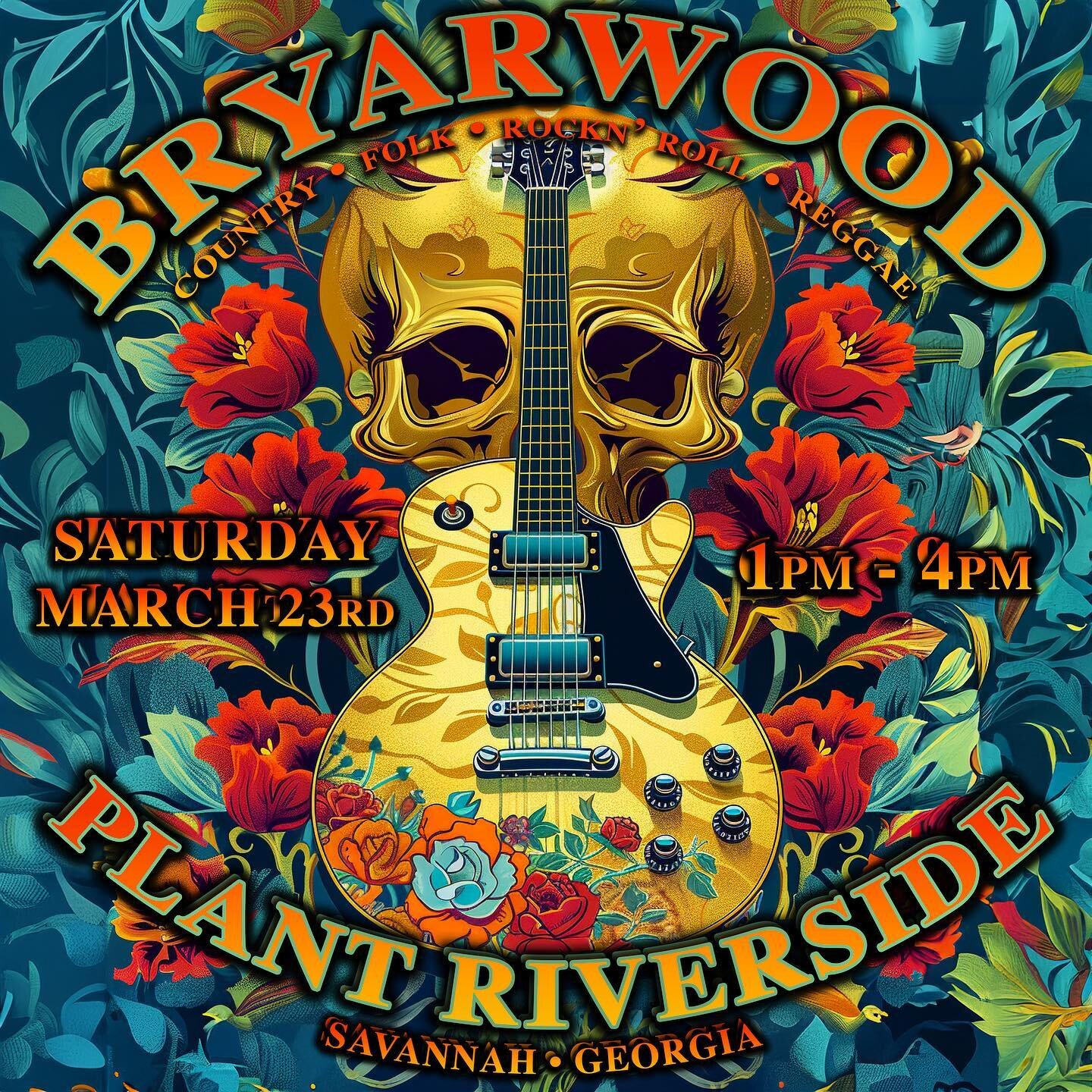 Catch Bryarwood live on the riverfront @plantriversidedistrict on Saturday from 1-4pm playing a mix of country music, folk, rock&rsquo;n roll and reggae hits from across the decades. #savannah #savannahgeorgia #art912 #concert #livemusic #coverband #