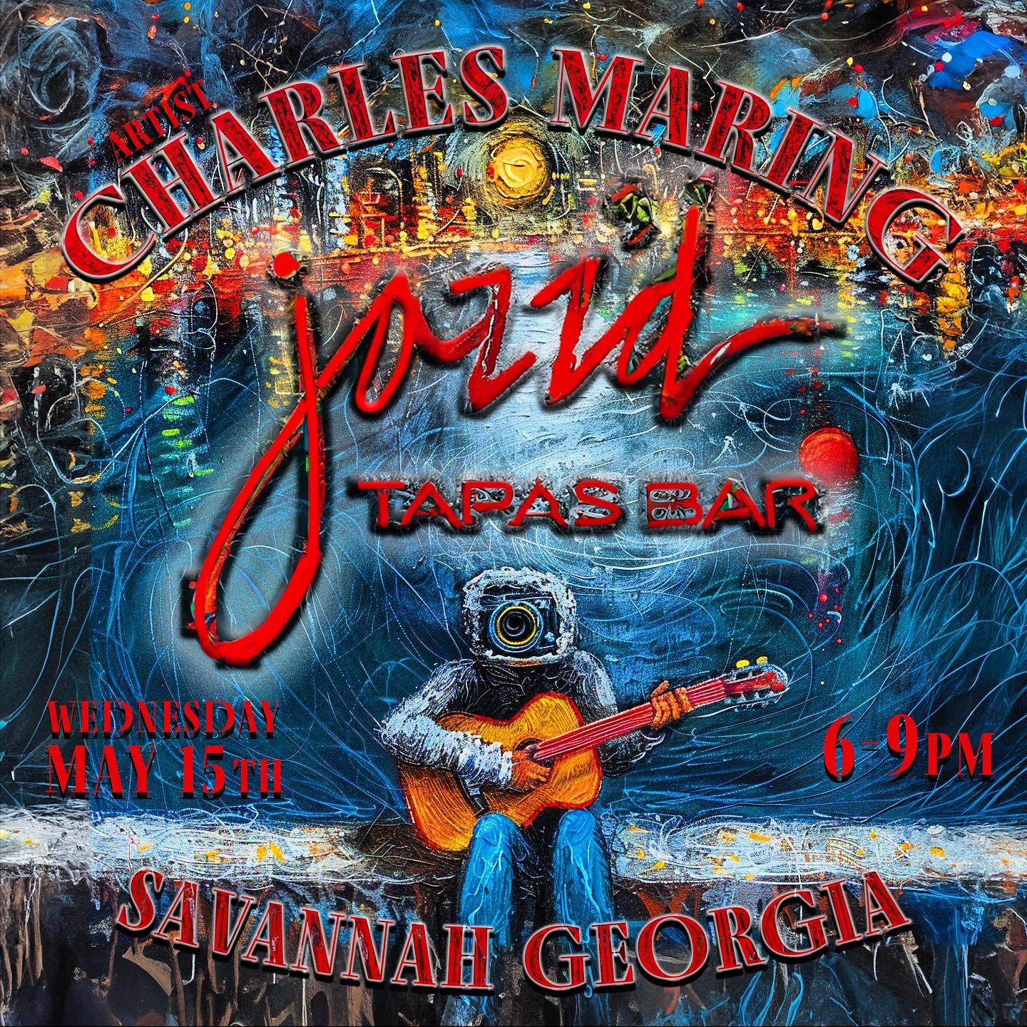 Catch me live at @jazzdtapasbar #savannah for a live performance this Wednesday May 15th from 6-9:30pm #art912 #visitsavannah #livemusic