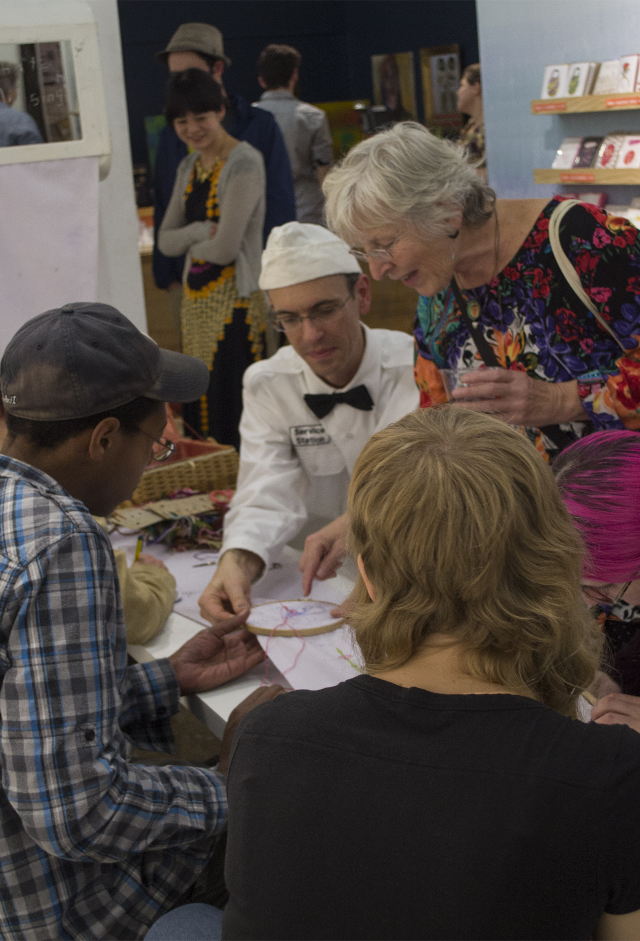 William Chambers, Service Station , 2016. A traveling interactive embroidery project with attendant; 300+ participants and travelled to 10 cities. Photo courtesy of the artist.