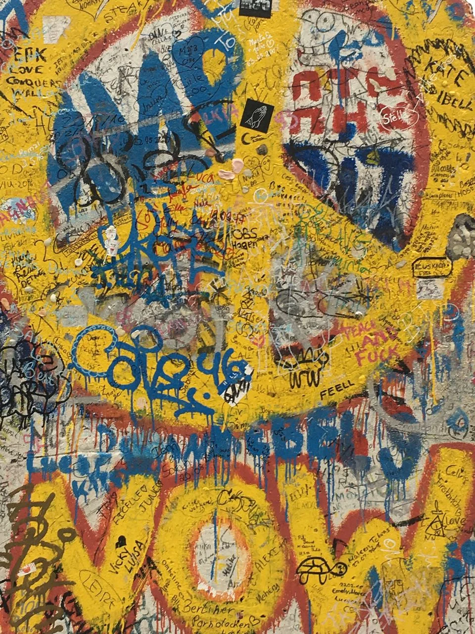 Pieces of the wall still exist such as this one in the redeveloped, commercial Potsdam Plaza.