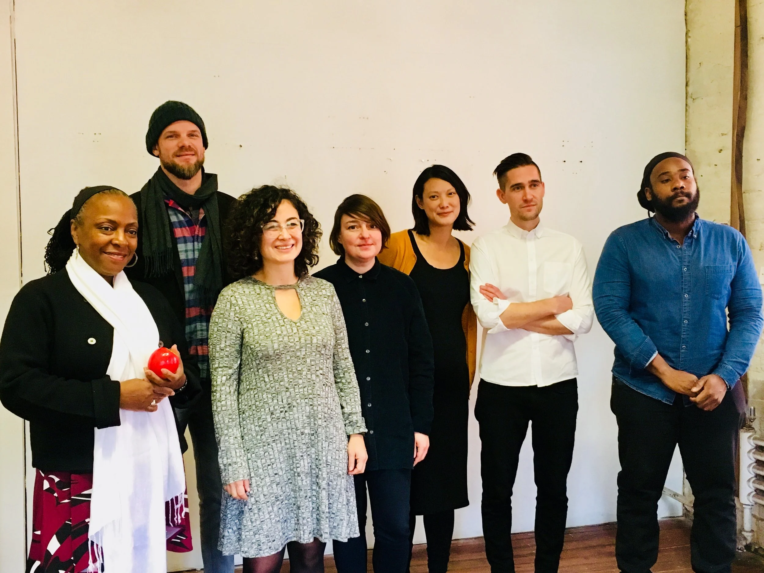 2018 N+T Accelerator artists from L to R: Ekua Holmes, Ryan Edwards, Lina Maria Geraldo, Katarina Burin, Cynthia Gunadi, Joel Lamere, Stephen Hamilton. 