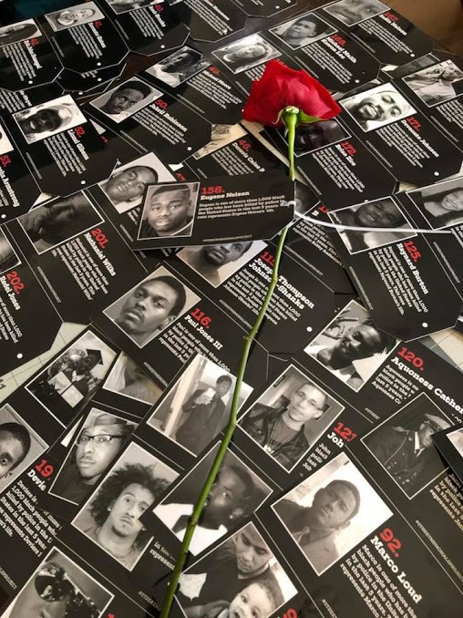 Tags pending attachment to roses for gifting to the public for the Street Memorials Project by Cedric Douglas. Photo by Cedric Douglas