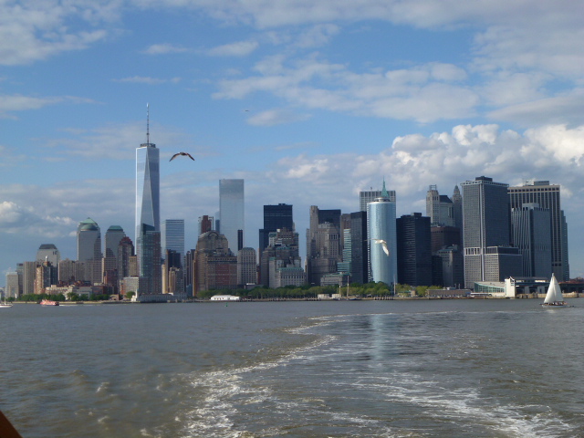   View from Staten Island Ferry. Manhattan Financial District &amp; One World Trade Center.  