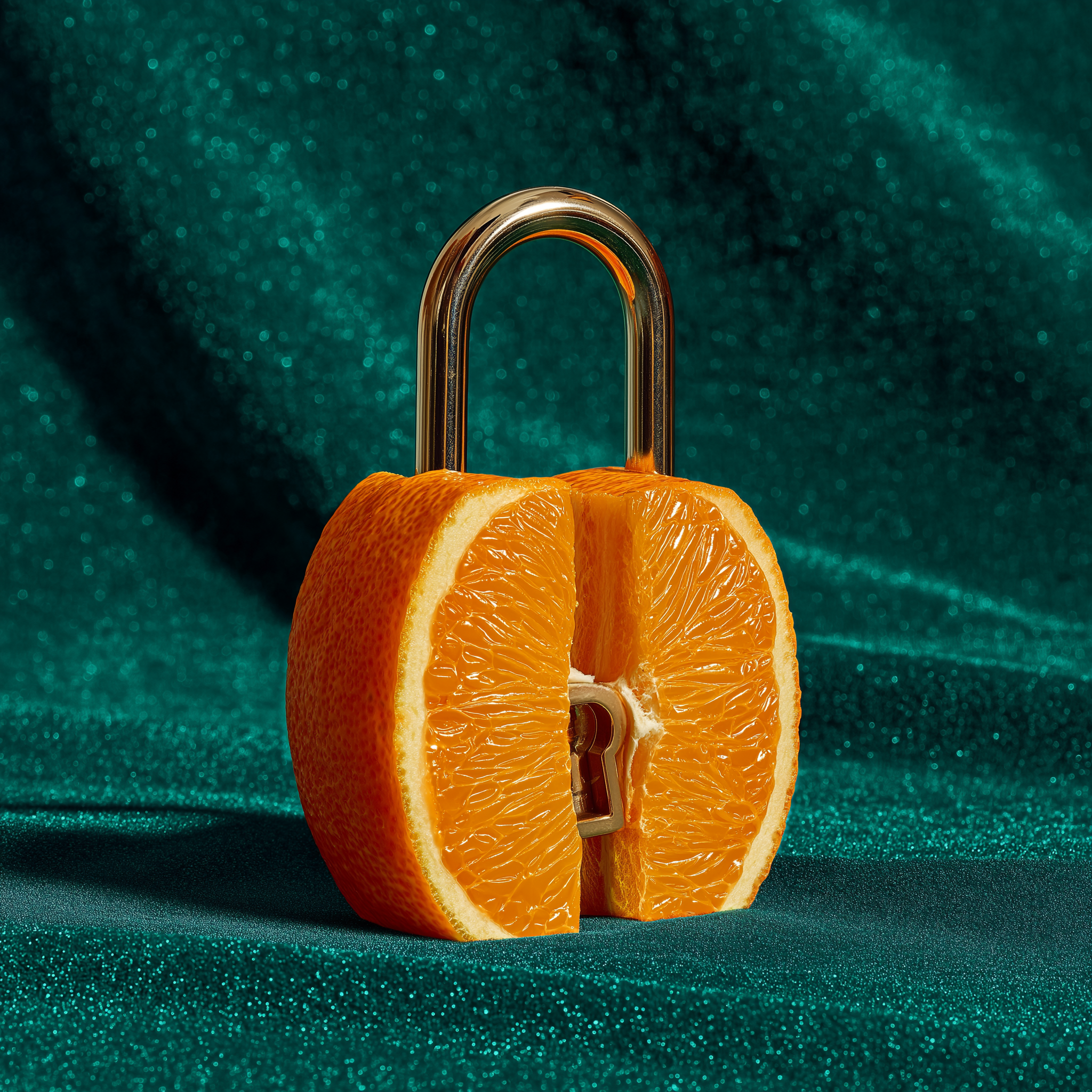 msastre_a_lock_shape_made_out_of_orange_peel_in_a_velvet_esmera_966c0dc3-a13a-4054-a425-dcd386755388.png