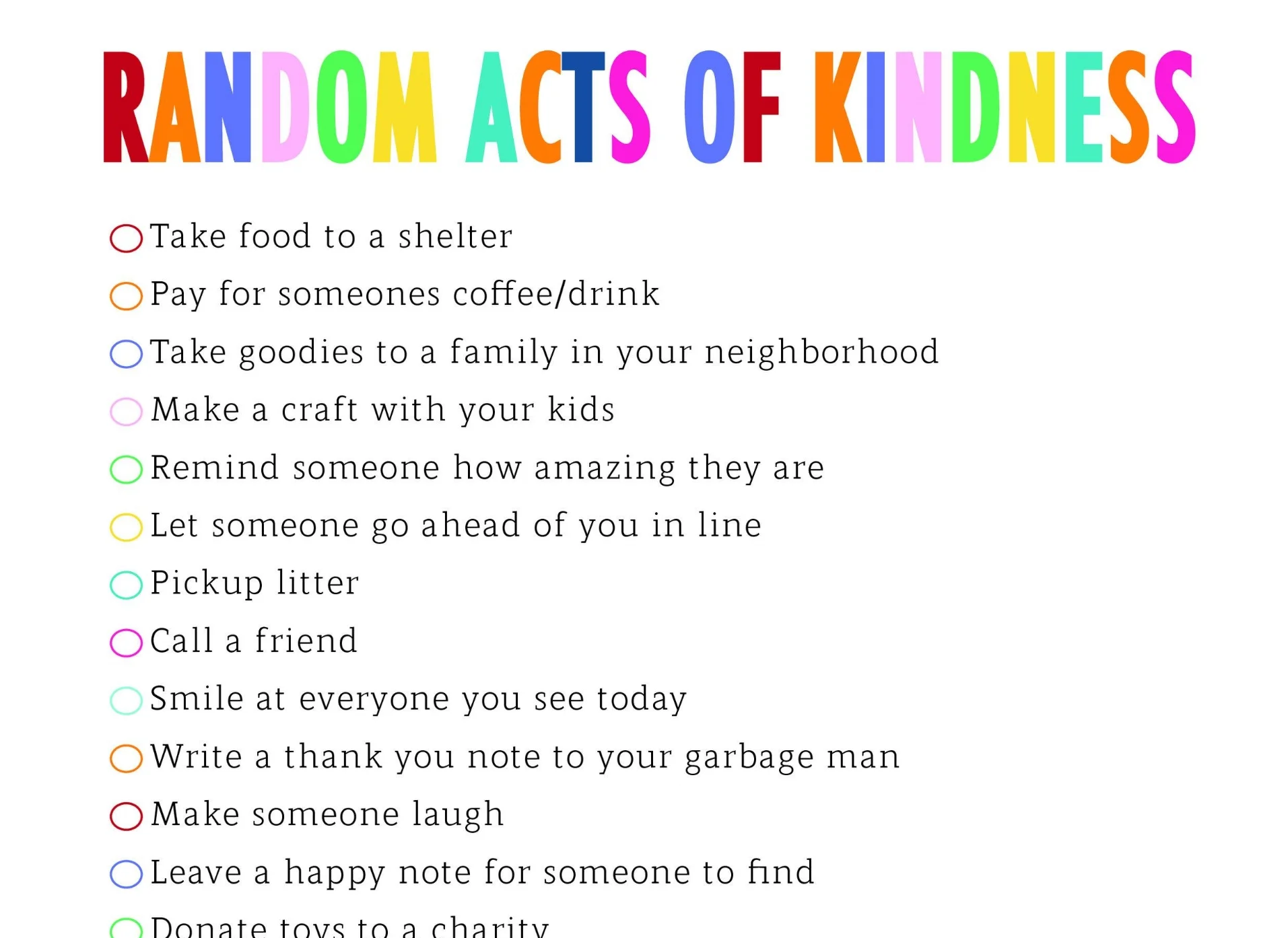 Random Acts of Kindness Printable