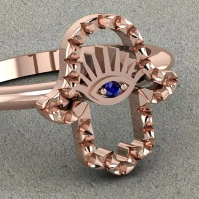 #hamsa #ring in #18ctrosegold and #sapphire 
#hajewellery #instarings #instajewelry #jewellersbench #goldsmith