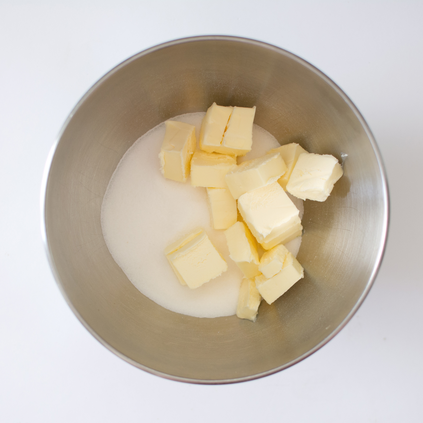 1. Combine butter and sugar in electric mixer. 