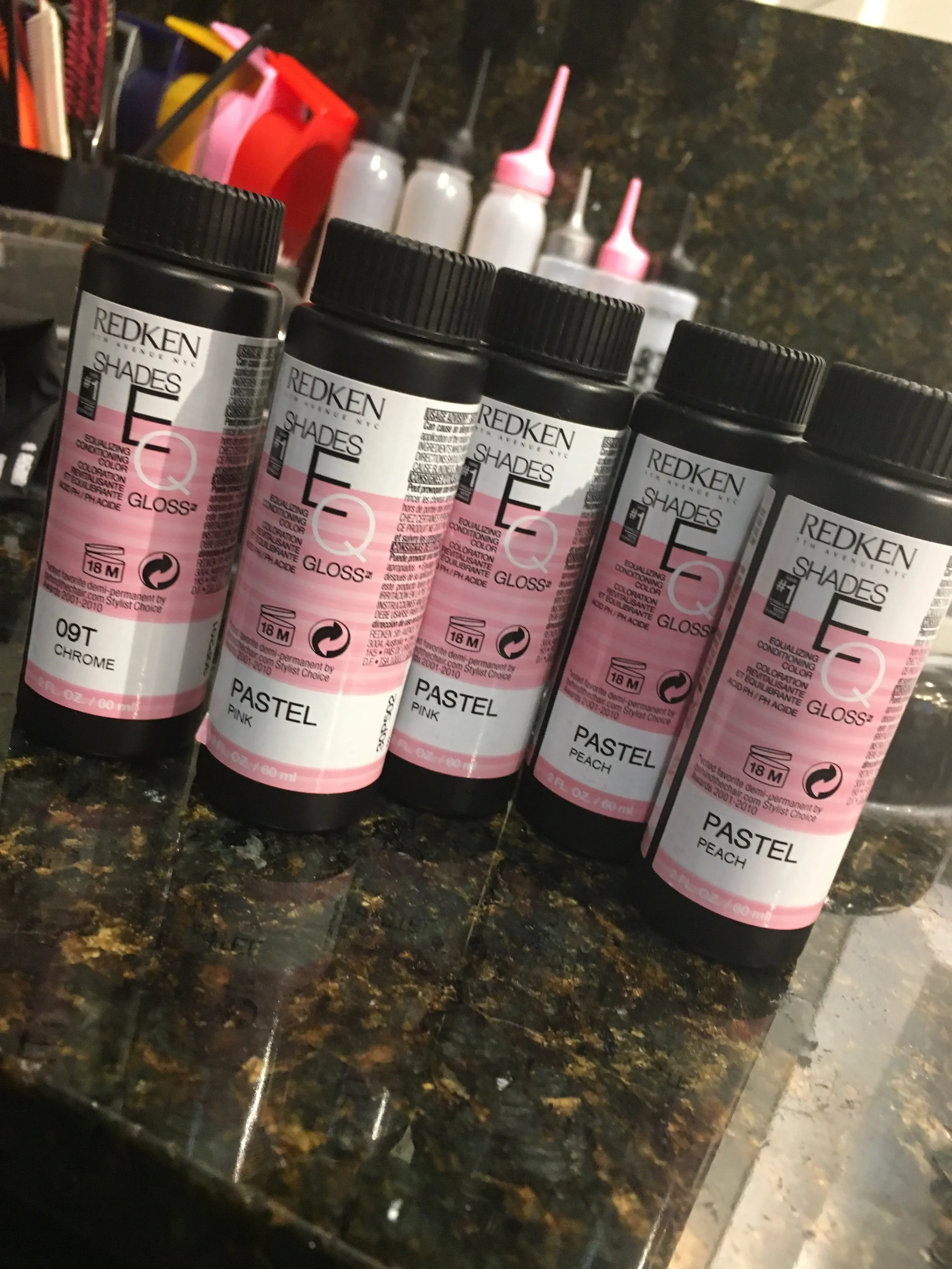 My client, Karen wanted to experiment with pink hair of sorts and I had mentioned the introduction of new pastel hues by Redken in Shades EQ Glosse s.