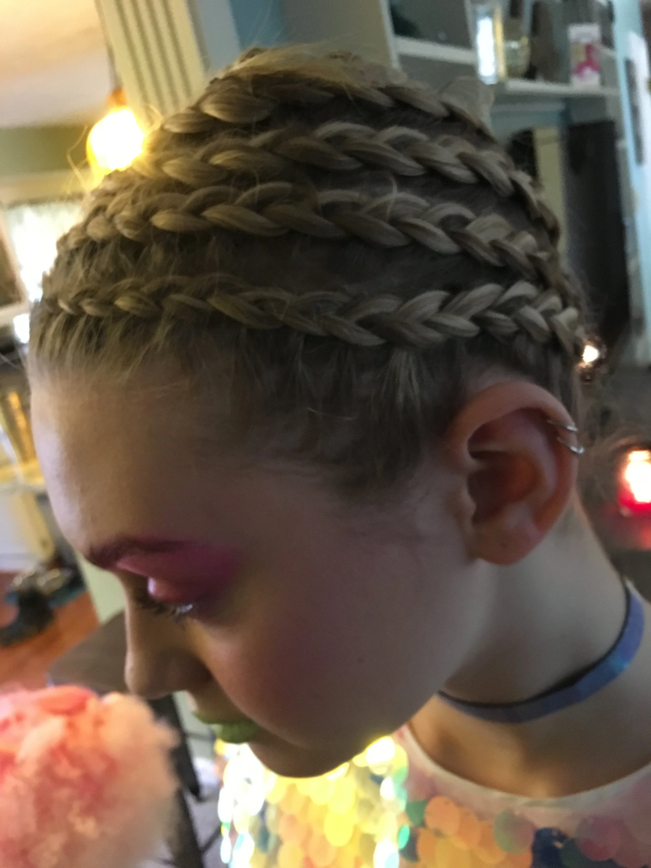 models hair was braided to consolidate density and length for wigs