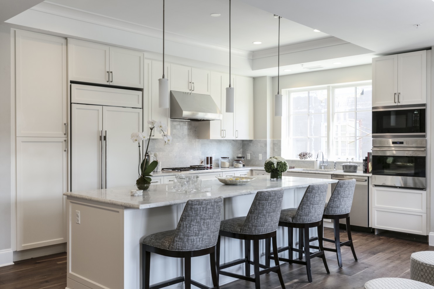 The kitchens include a Wolf gas range, a Sub-Zero refrigerator and a wine preservation unit. (Benjamin C Tankersley/For The Washington Post)