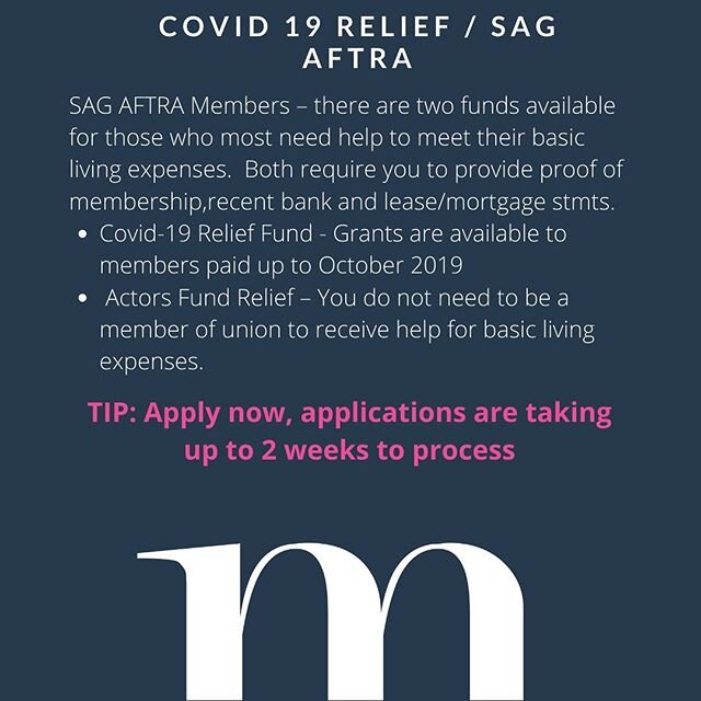 ❗️Attention SAG AFTRA Members ❗️&ndash; there are two funds available for those who most need help to meet their basic living expenses. Both require you to provide proof of membership, recent bank and lease/mortgage stmts.
👉🏻Covid-19 Relief Fund - 