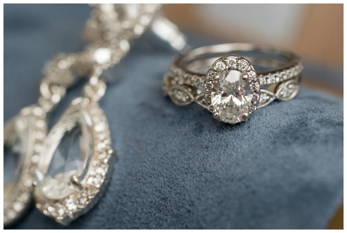 Bride's Wedding Ring Set and Earrings | San Antonio Wedding Photographer