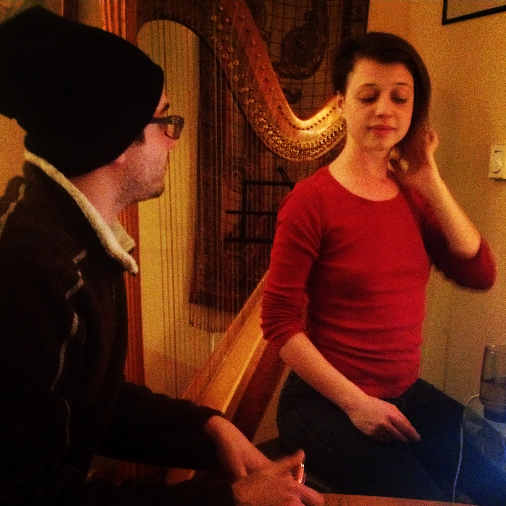 Kristen and Eric, my new partners in devised-theatre-crime. And yeah that's a harp in the background. 