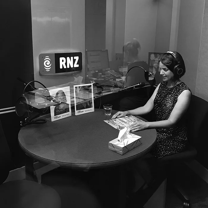 Here I am in the Auckland studio talking to Kathryn who was in the Wellington studio.