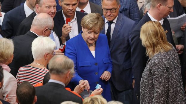 Mrs Merkel has changed her stance on same-sex adoption - but nonetheless voted to oppose gay marriage
