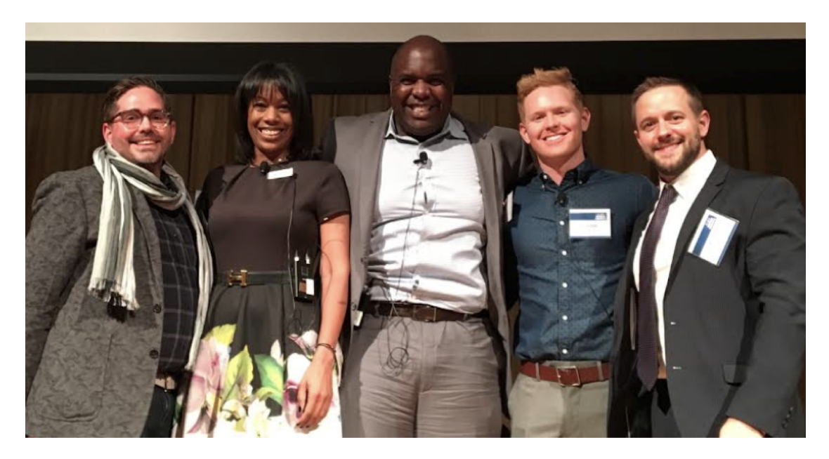 (L to R from the 2017 Forum: Brian Tolleson, CEO, Lexicon Strategies and Partner, Bark Bark, Tamara Stewart, EVP, Development, GLADD, Derrick Grissom, Regional Business Sales Manager, Comcast, Ben Delk, Equality Global Programs Manager, Office of Equality, Salesforce, Ryan Roemerman, Executive Director, LGBT Institute)
