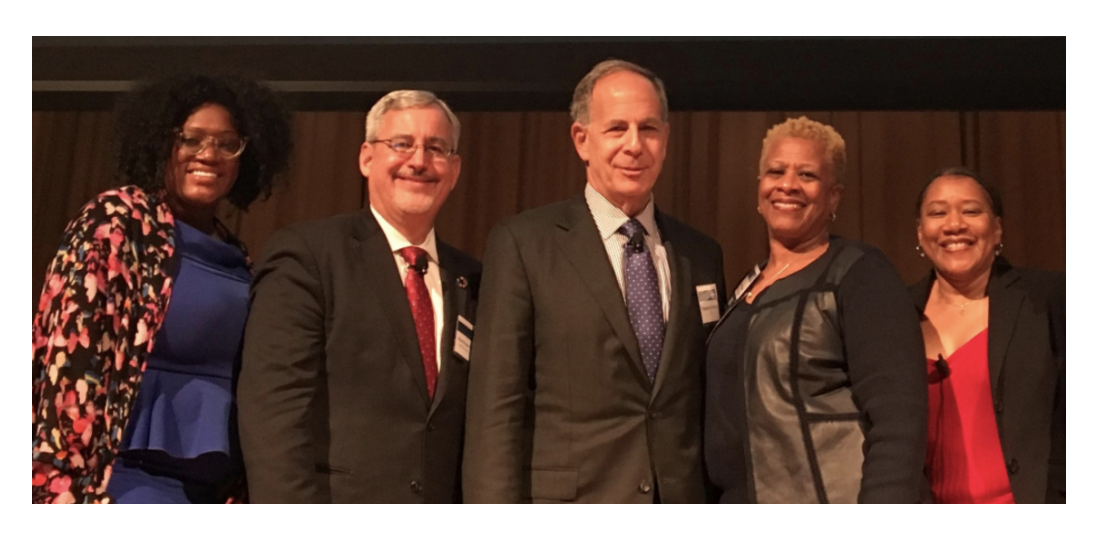 (L to R from the 2017 Forum: Nzinga Shaw, SVP, Chief Diversity and Inclusion Officer, Atlanta Hawks and Philips Arena, Matthew W. Patsky, CEO, Trillium Asset Management, Stephen M. Paskoff, Esq., President and CEO, ELI, Cynthia Bowman, Chief Diversity and Inclusion Officer, Bank of America, Rose Scott, Host, Closer Look, WABE)