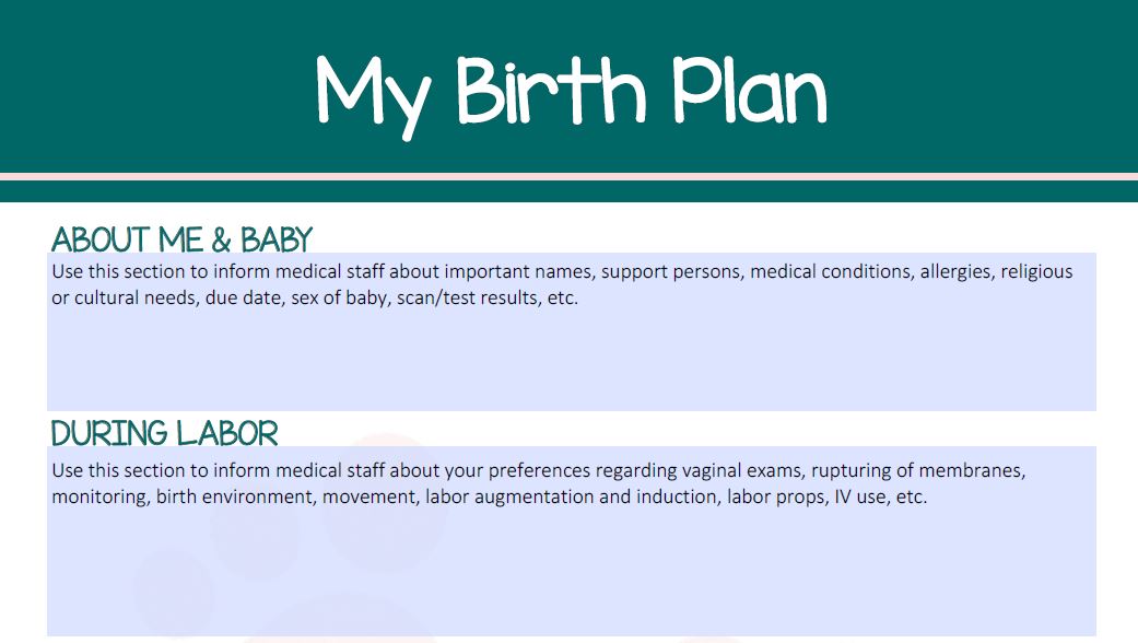 free printables intact care printables intact penis care developing a birth plan