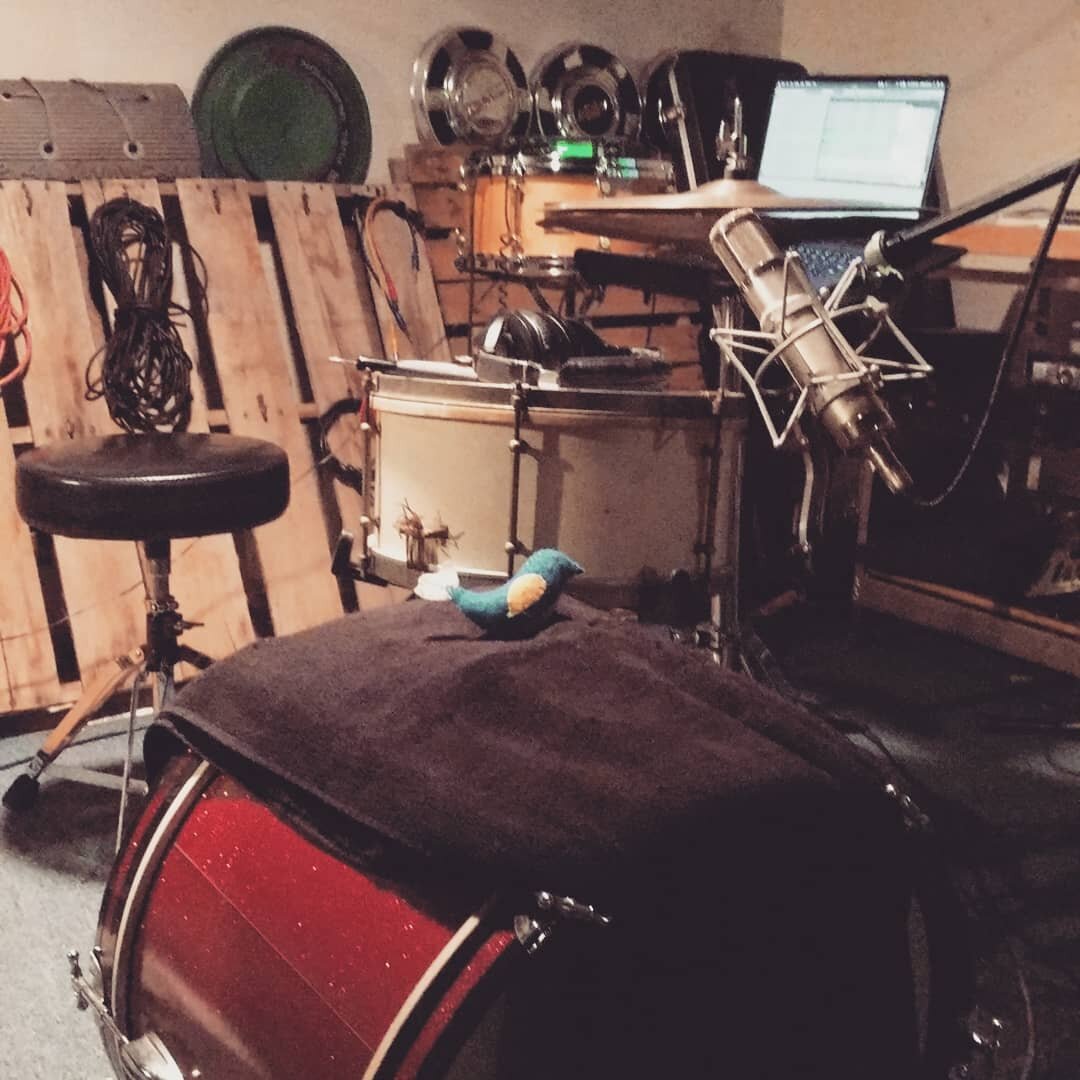 Set-up and ready to finally track some drums for @robidouxstille #forthebirds #recording #drumming #justwomicsandwerehavingagoodtime