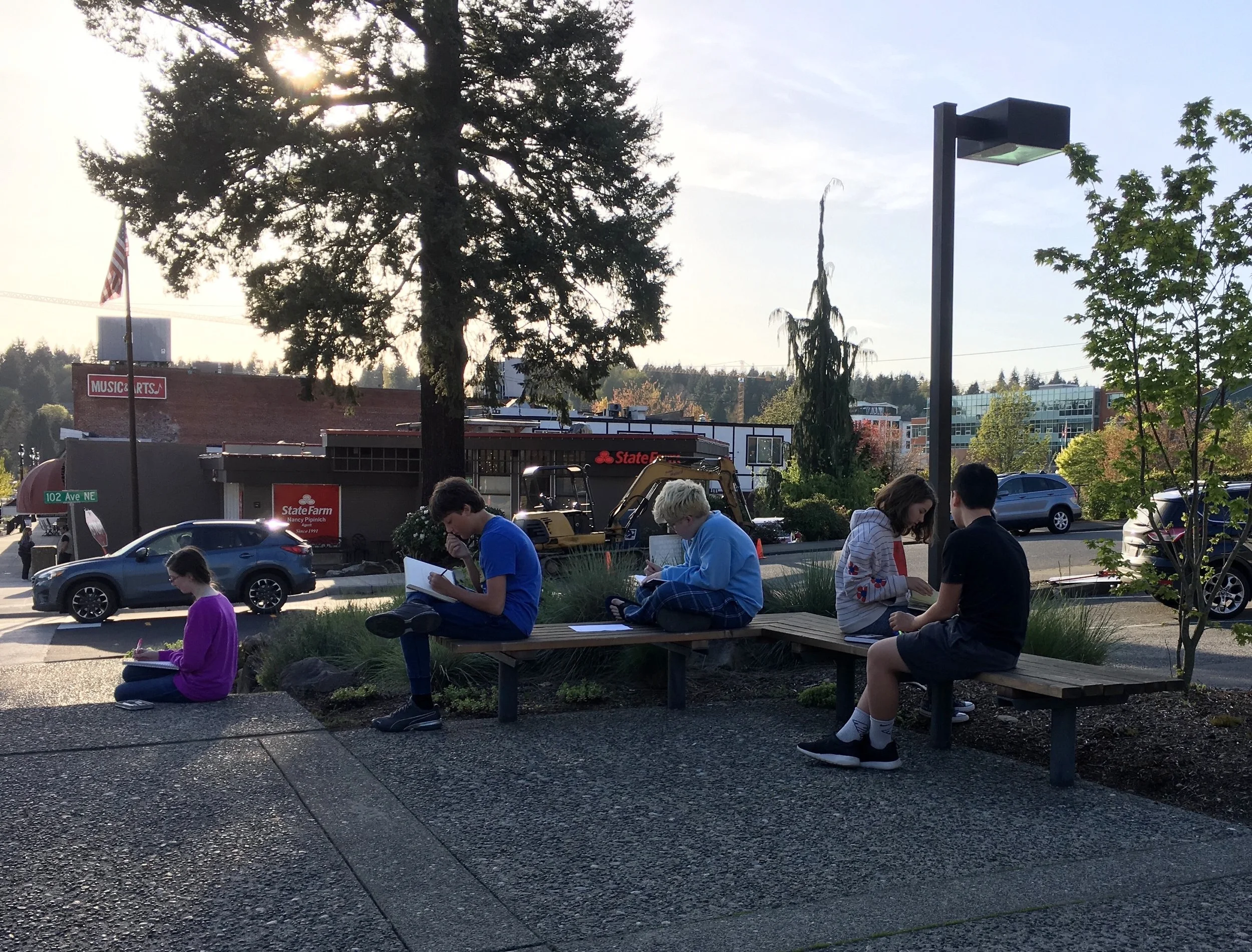 Teen Art Class sketching Bothell's Main Street