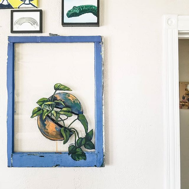 Silk and Caesium, 2019. 17.5"x18.5"acrylic, flashe, and gouache on old glass window.