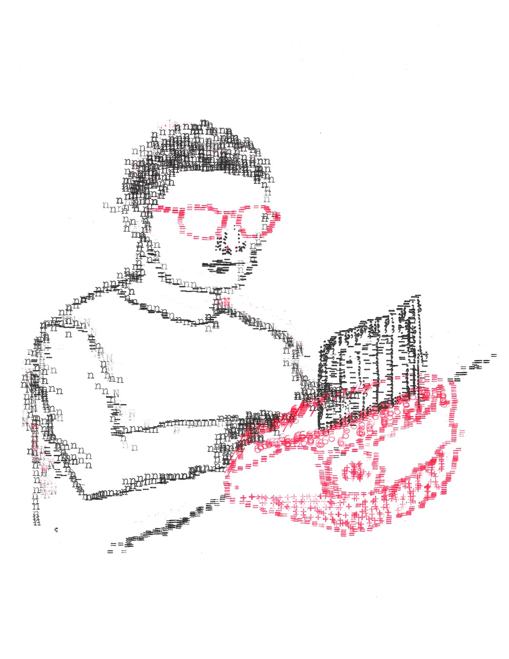 Self Portrait (Nutthawut Siridejchai), 2019, Typewriter Drawing, 8 x 10 inches