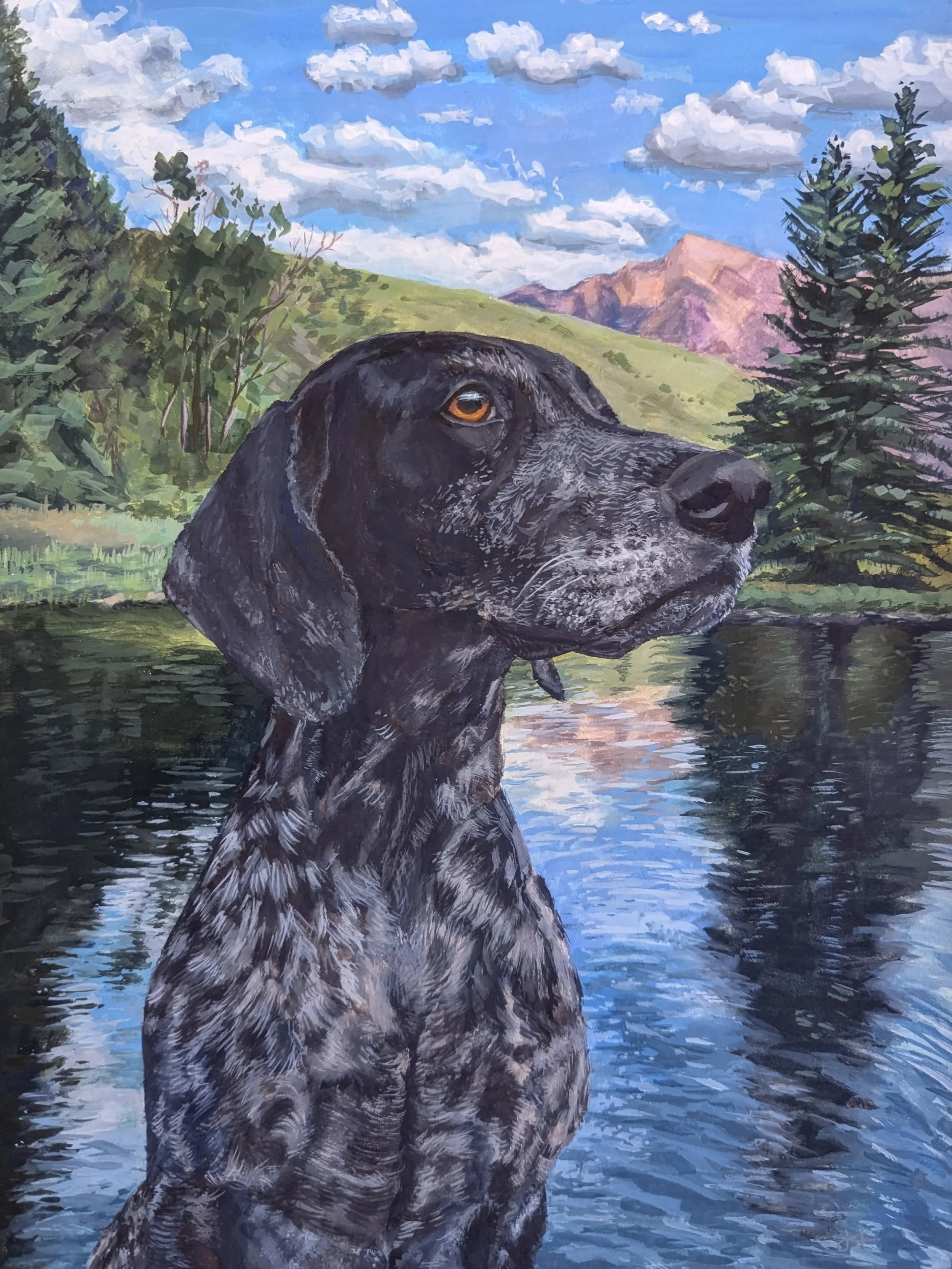 A commission I did over the holidays...Minnie🩷 

I worked from a beautiful photo taken by Minnie's Mom and edited out some elements in the final painting to get the perfect image of Minnie enjoying one of those idyllic Colorado days. This portrait w