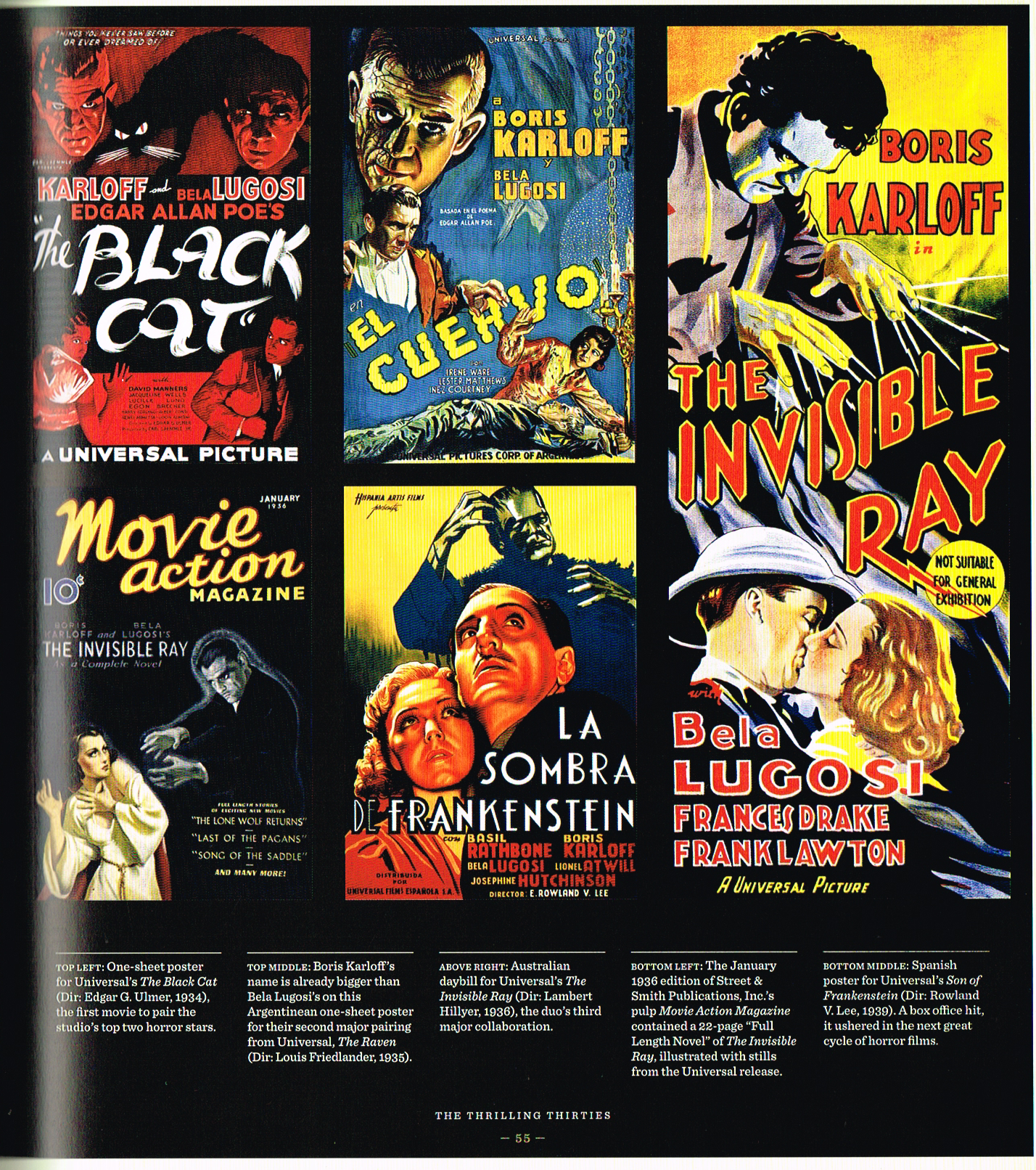 the art of horror movies an illustrated history,art of horror movies,horror movies posters,movie poster,bela lugosi,boris karloff,son of Frankenstein poster 1939,the black cat 1934,the invisible ray 1936,the raven 1935