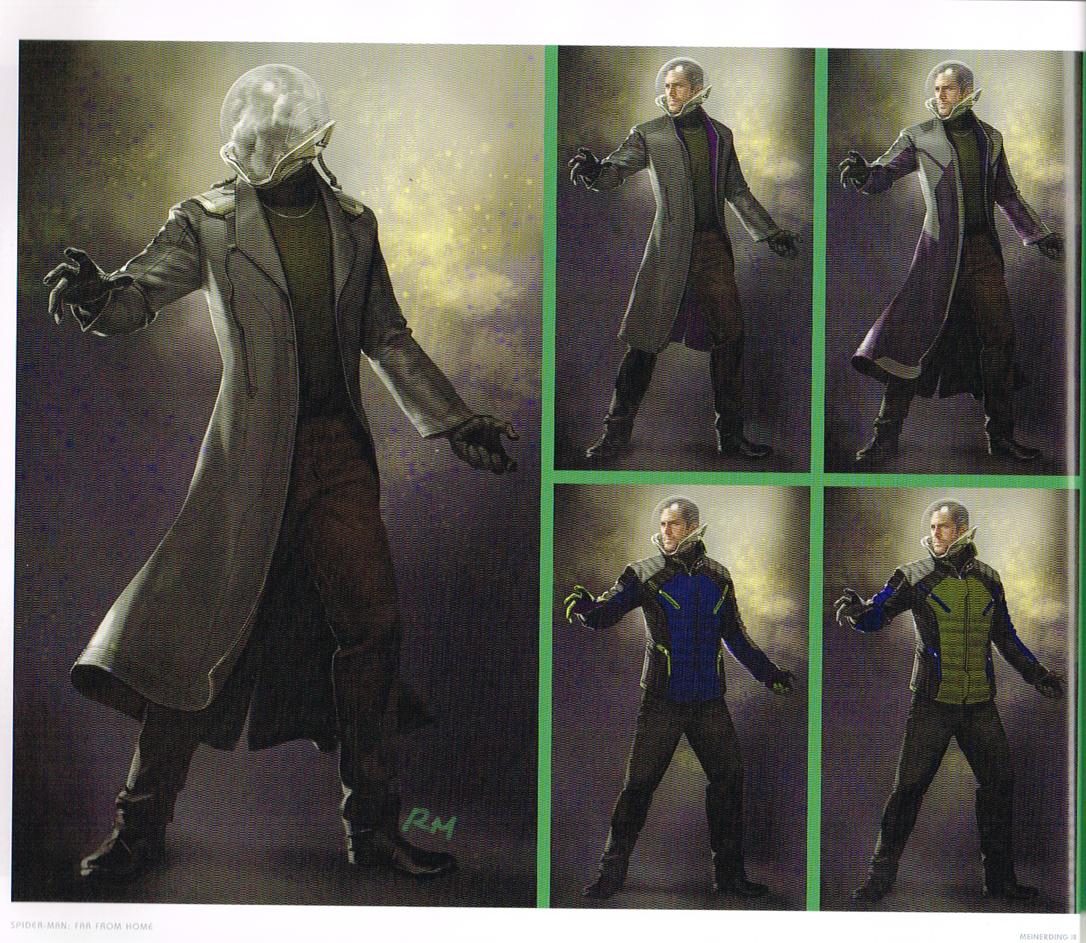 the art of spiderman,mysterio concept art,ryan meinerding mysterio art art,far from home concept art,mysterio character designs