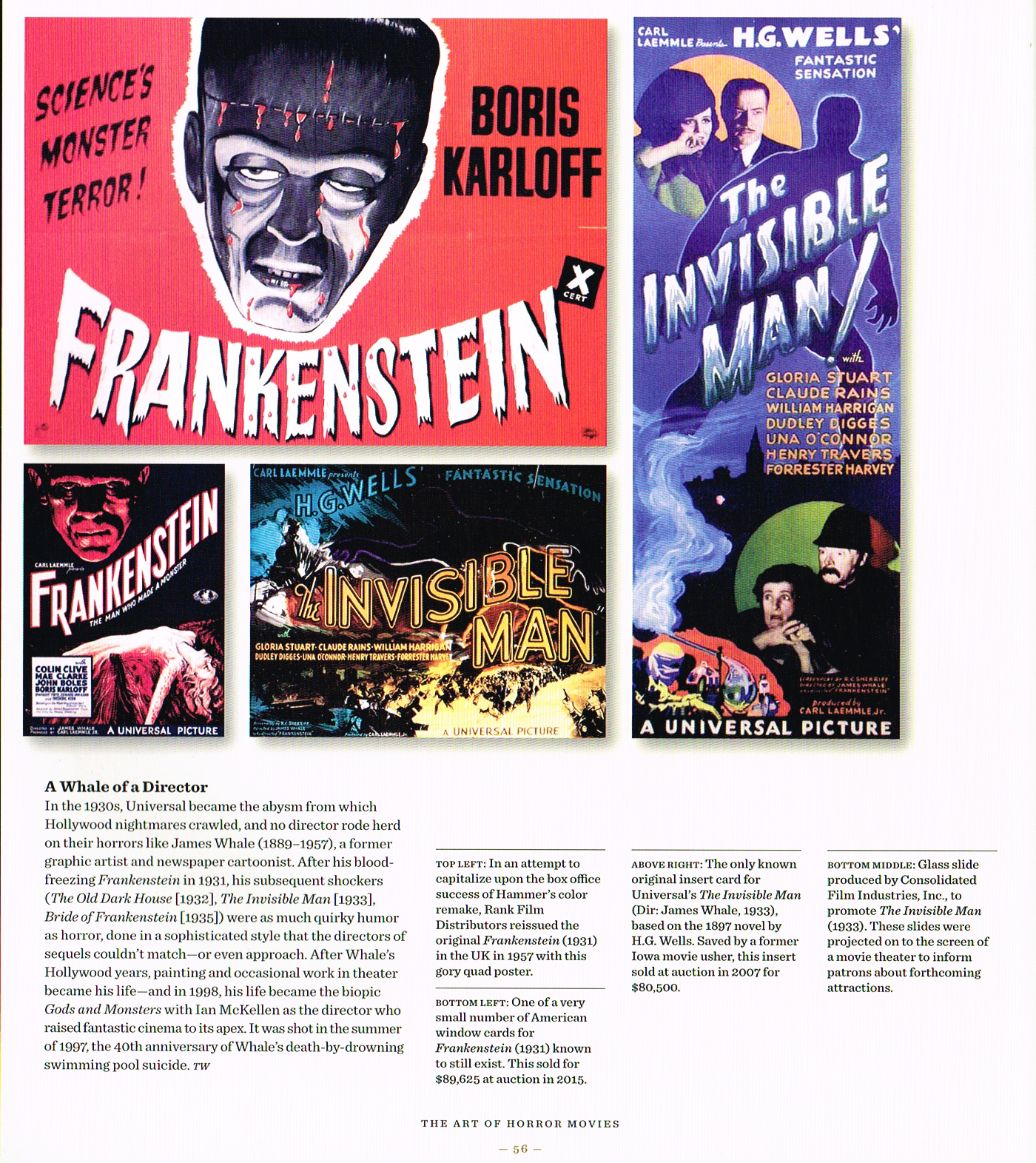 the art of horror movies an illustrated history,art of horror movies,horror movies posters,movie poster,frankenstein 1931 poster, the invisible man 1933 poster,james whale movie posters