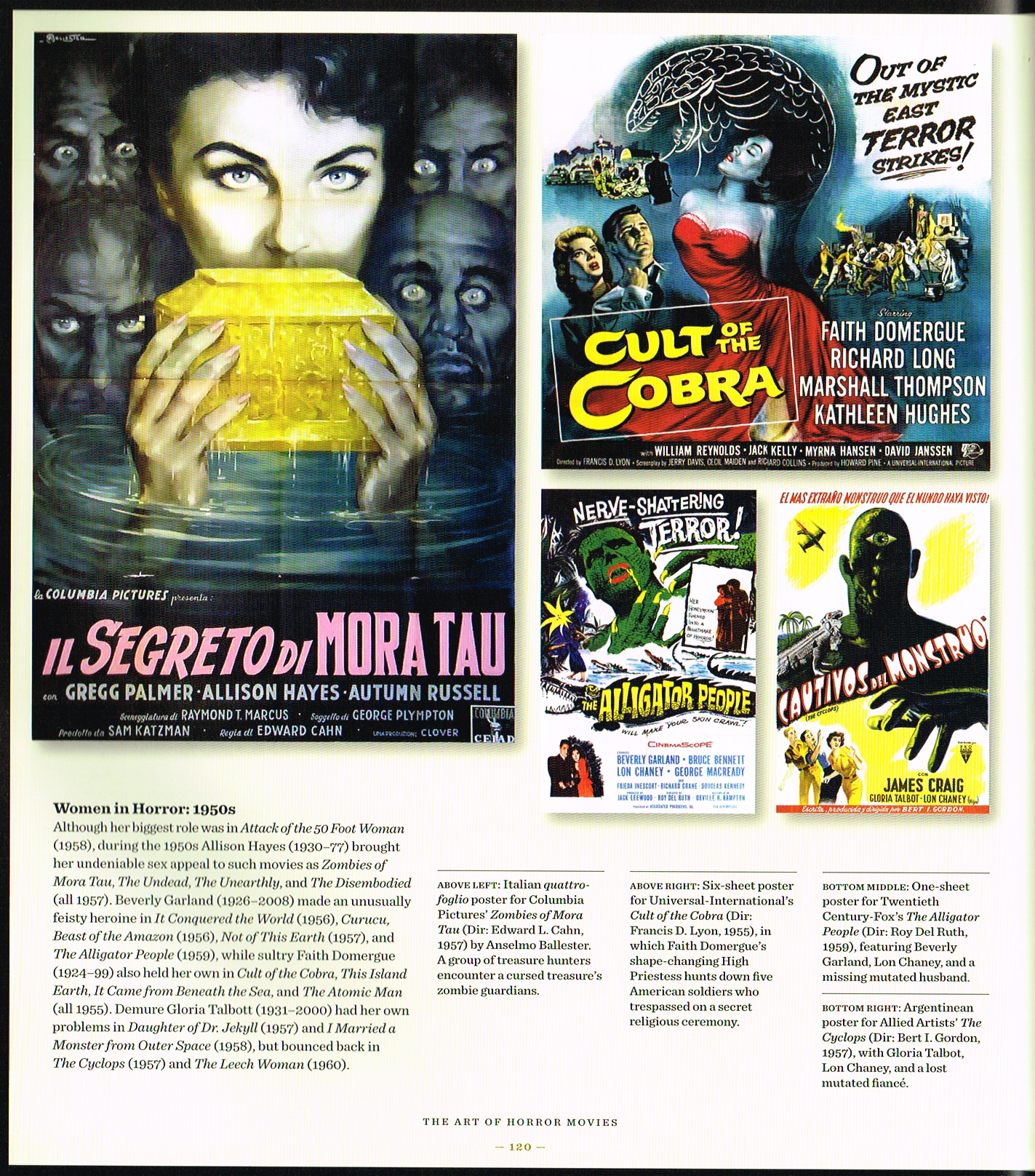 the art of horror movies,the art of horror movies an illustrated history,horror movie posters,horror movies art,zombies of mora tau 1957,clut of the cobra 1955,alligator people 1959,the cyclops 1957