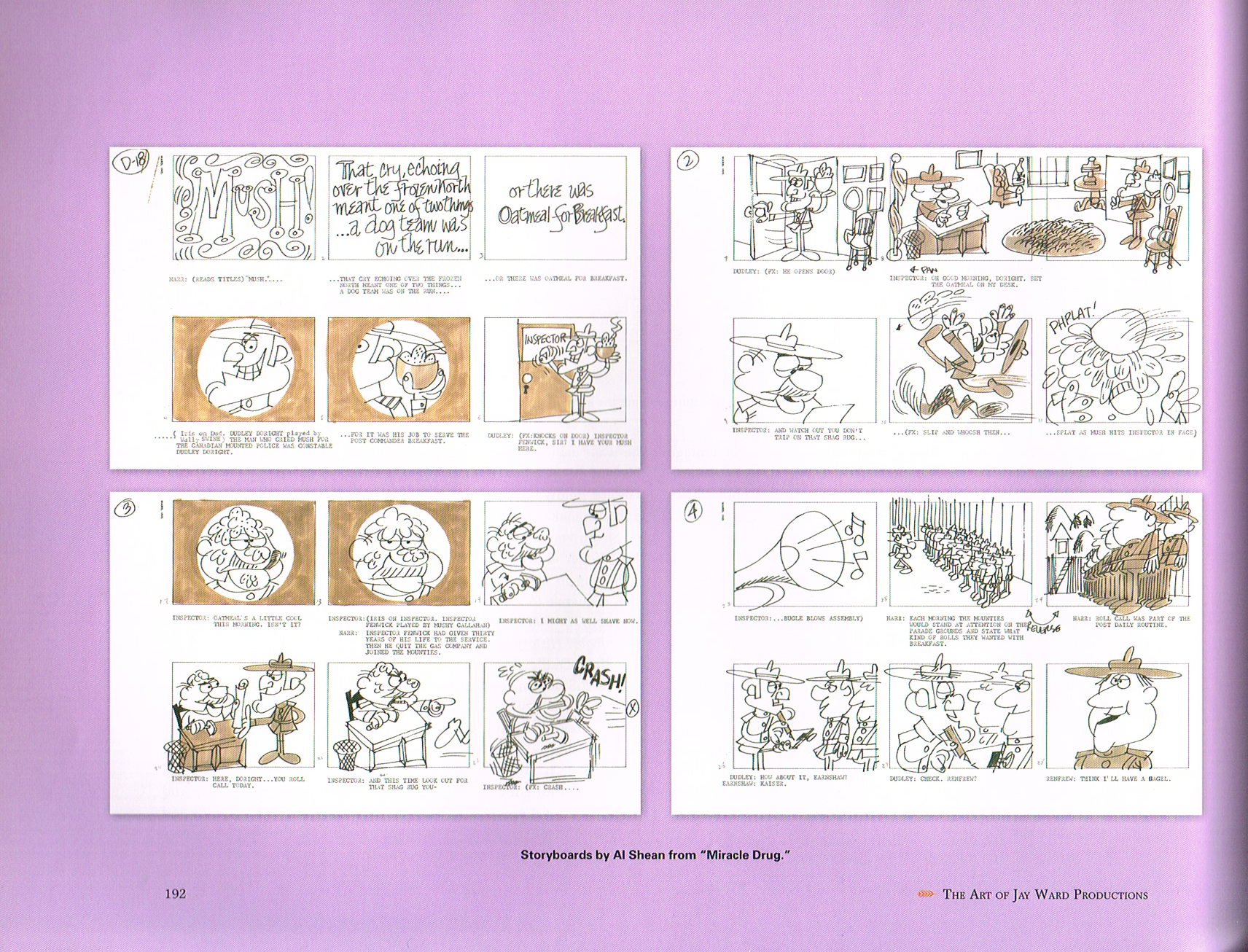 al shean storyboards, the art of jay ward, dudley do right storyboards by al shean, miracle drug episode storyboards dudley do right