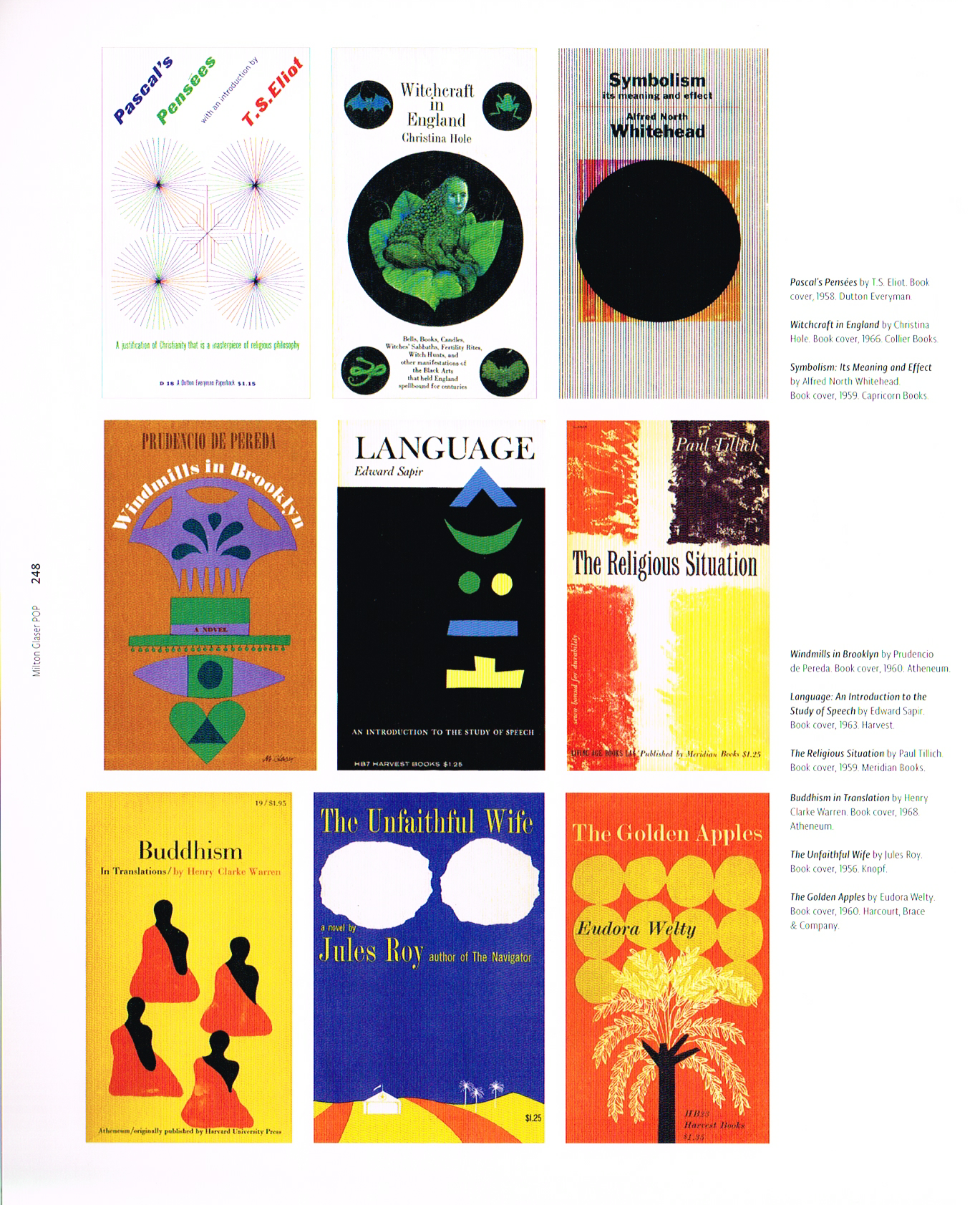 pop milton glaser,the art of milton glaser,the golden apples by eudora welty 1960,the unfaithful wife jules roy 1956,buddhism in translation henry clarke warren 1968,the religious situation paul tilich 1959,witchcarft in england christina hole 1966