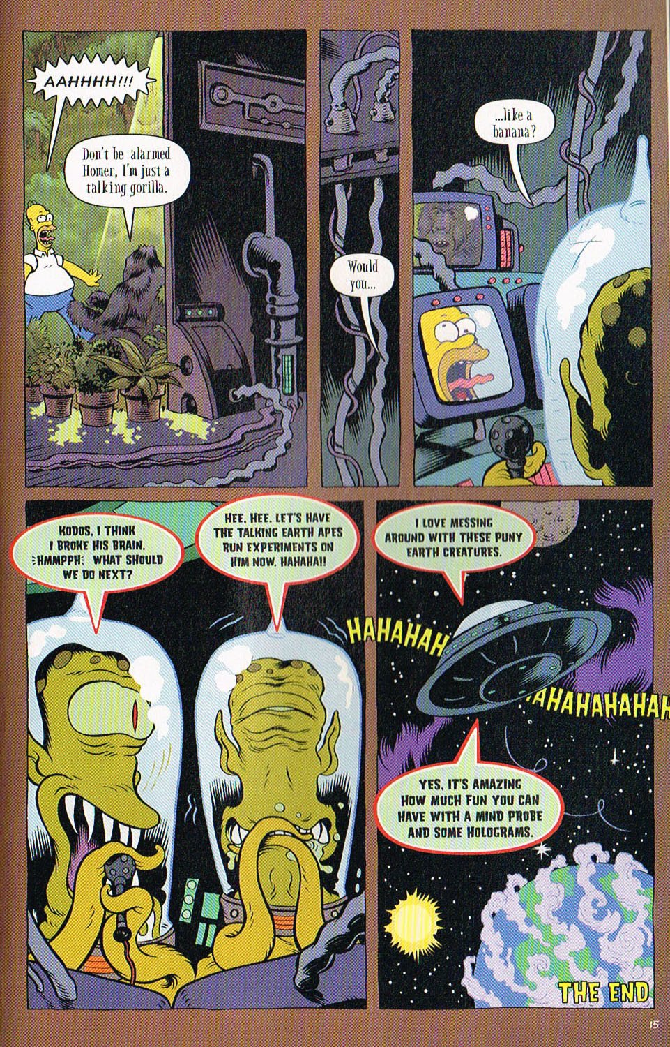 the art of Simpsons,bart Simpsons tree house of horror comic 7,tree house of horror comic,homererectus comic,troy nixey,dave stewarts,karen baiter,bill morrison,matt groening